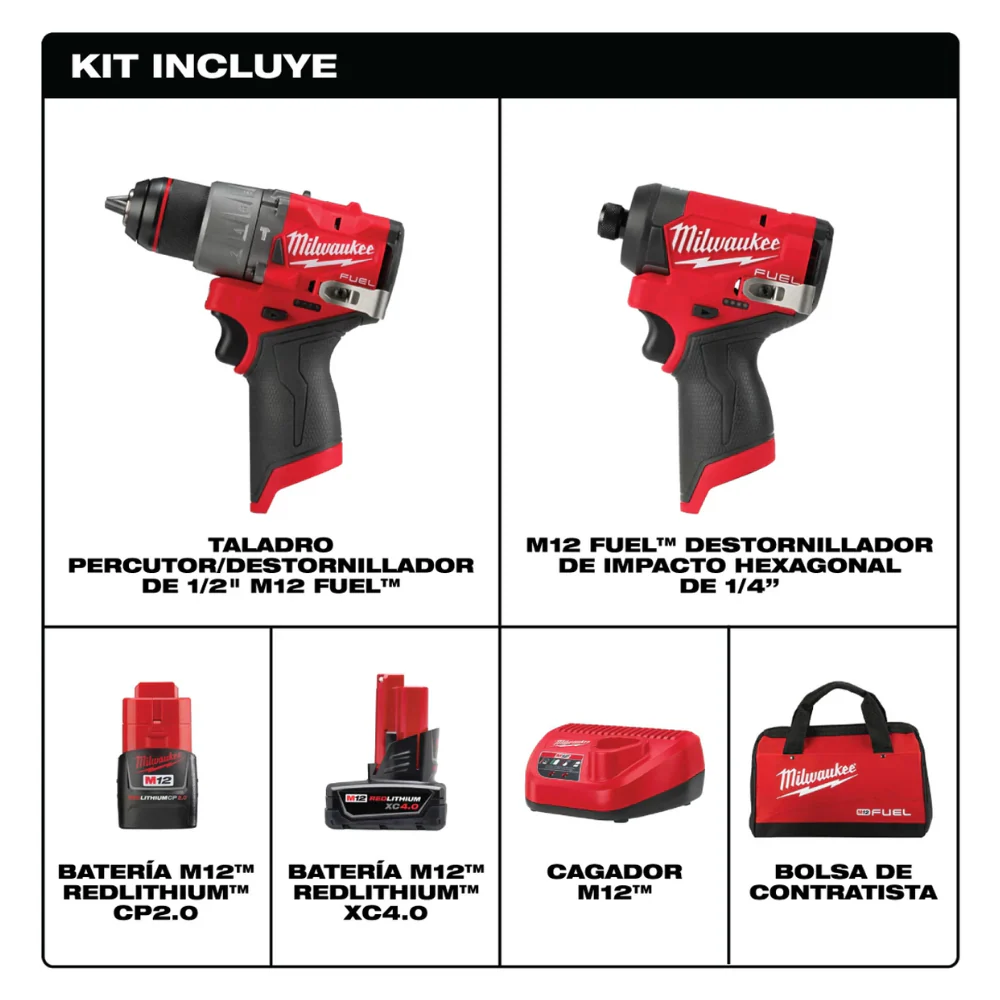 Kit combinado M12 Taladro Percutor/Atornillador de Impacto Milwaukee 3497-22