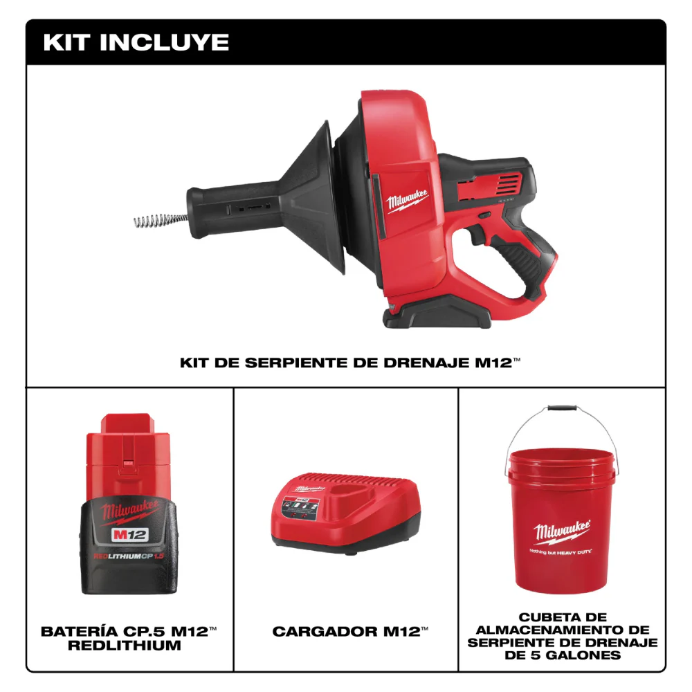 Kit de serpiente de drenaje M12 (destapaca?os) Milwaukee 2571-21