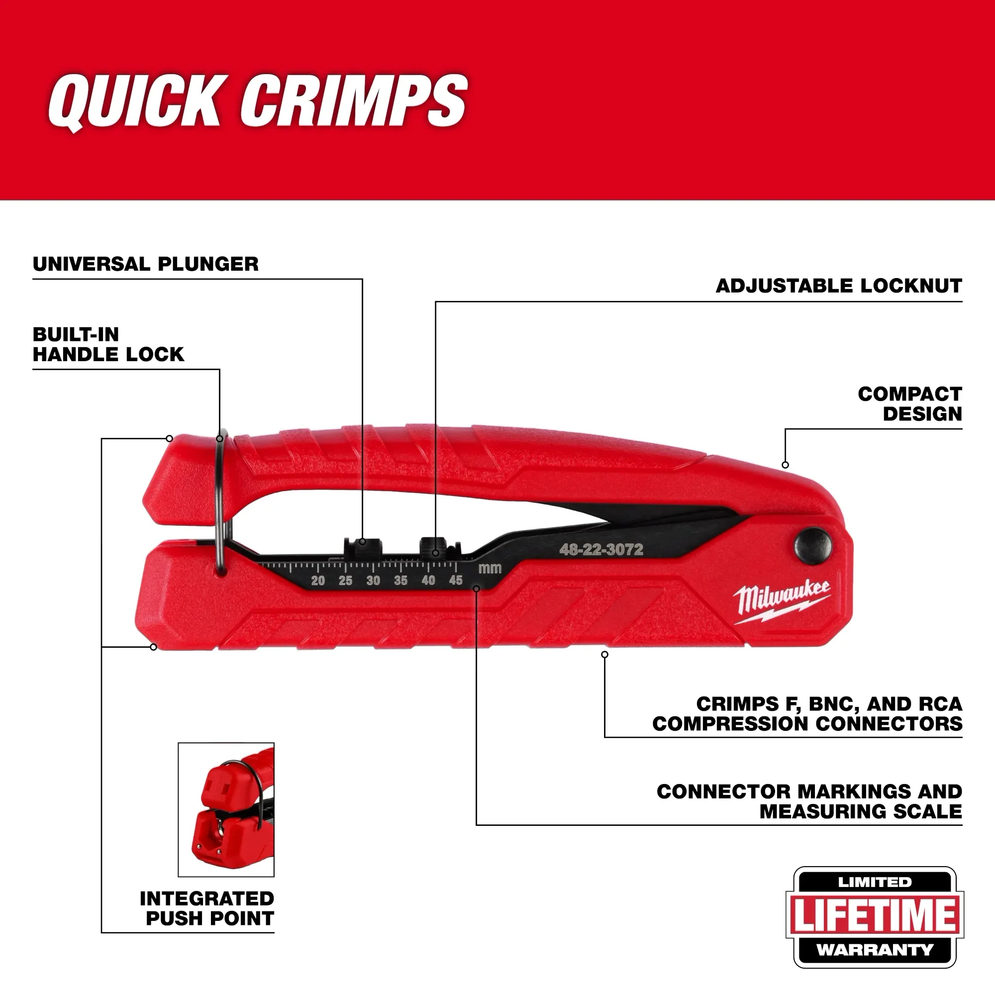 Pinza crimpeadora de compresi��n coaxial Milwaukee 48-22-3072