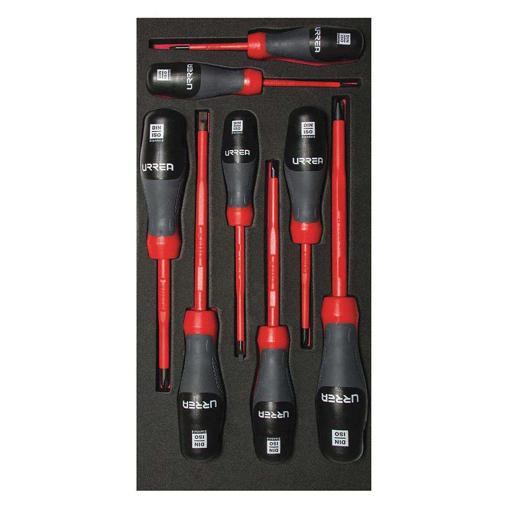 Juego de 8 destornilladores trimaterial 1000 V punta plana y Phillips Urrea CH119L