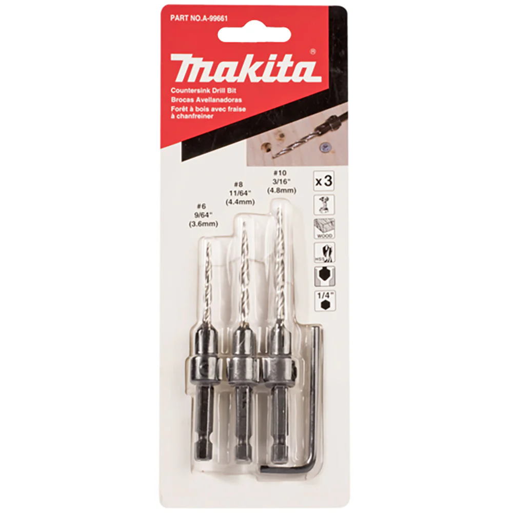 Juego Brocas 3pz Avellanado Madera Makita A-99661