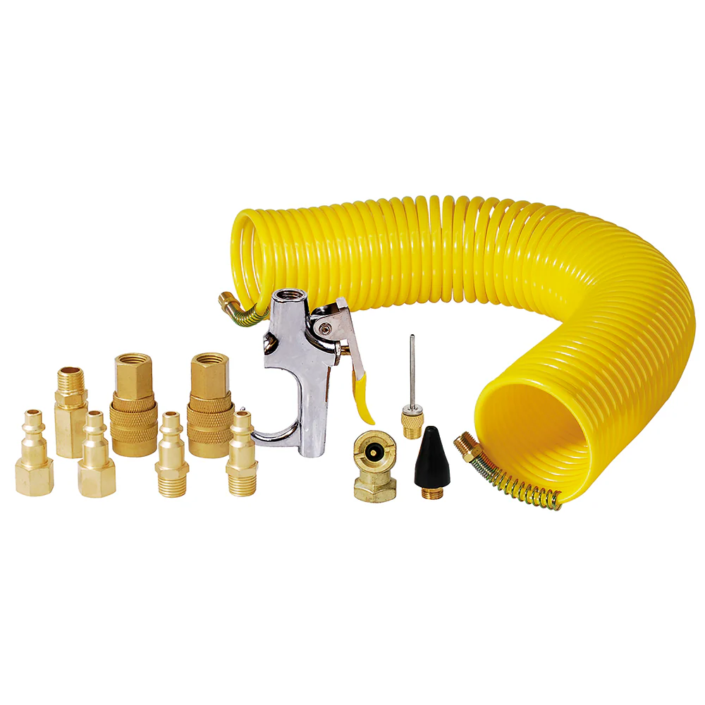 Juego de accesorios neumaticos con manguera tipo resorte, 14 piezas Surtek