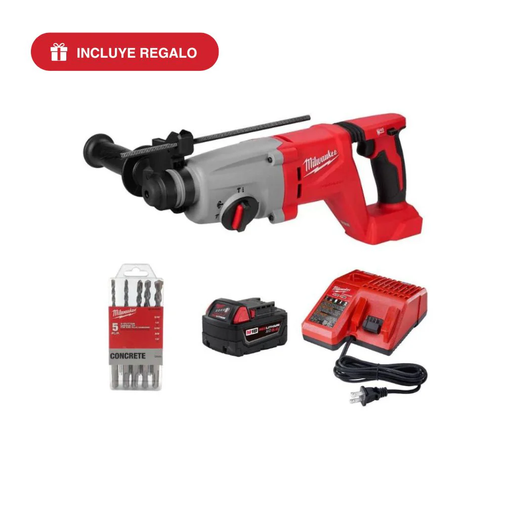 Rotomartillo Demoledor SDS Plus de 1�� M18? (2613-20) + Kit Bater��a y Cargador M18? REDLITHIUM? XC5.0 (48-59-1850) + Brocas de Carburo Concreto 5pzs (48-20-6290)