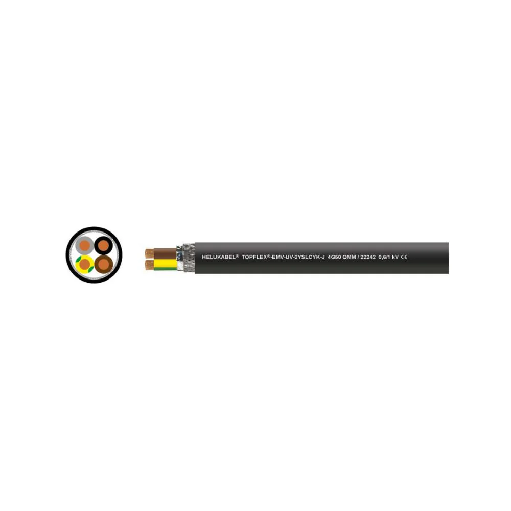 Cable de conexi��n de motor para convertidores de frecuencia TOPFLEX-EMV-UV-2YSLCYK-J negro 4 G 6 mm2 4C AWG10 Helukabel 22237