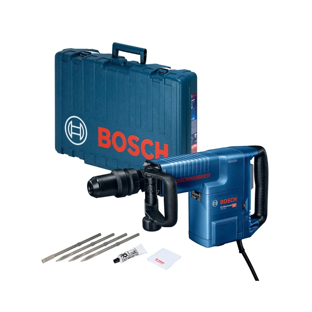 Martillo demoledor GSH 11 E 1500W, 4 cinceles y Maletín Bosch 06113168G0