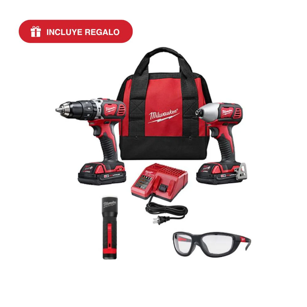 Kit Taladro percutor/Destornillador de impacto M18 (2697-22) + Gafas de seguridad transparentes con sello (48-73-2040) + Linterna de enfoque de 325 L (2107)