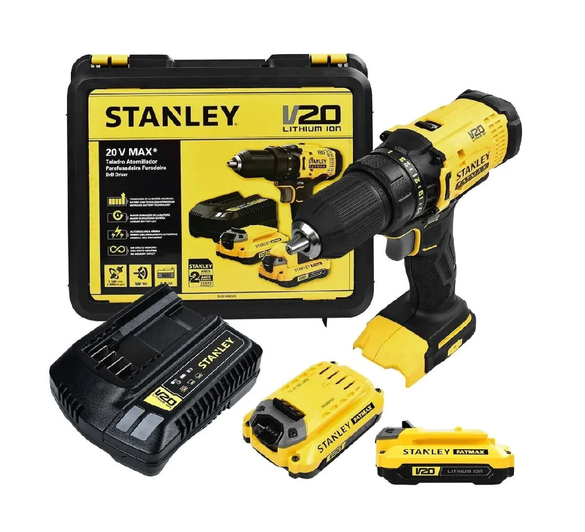 Taladro Atornillador 20V MAX Stanley SCD700C2K-B3