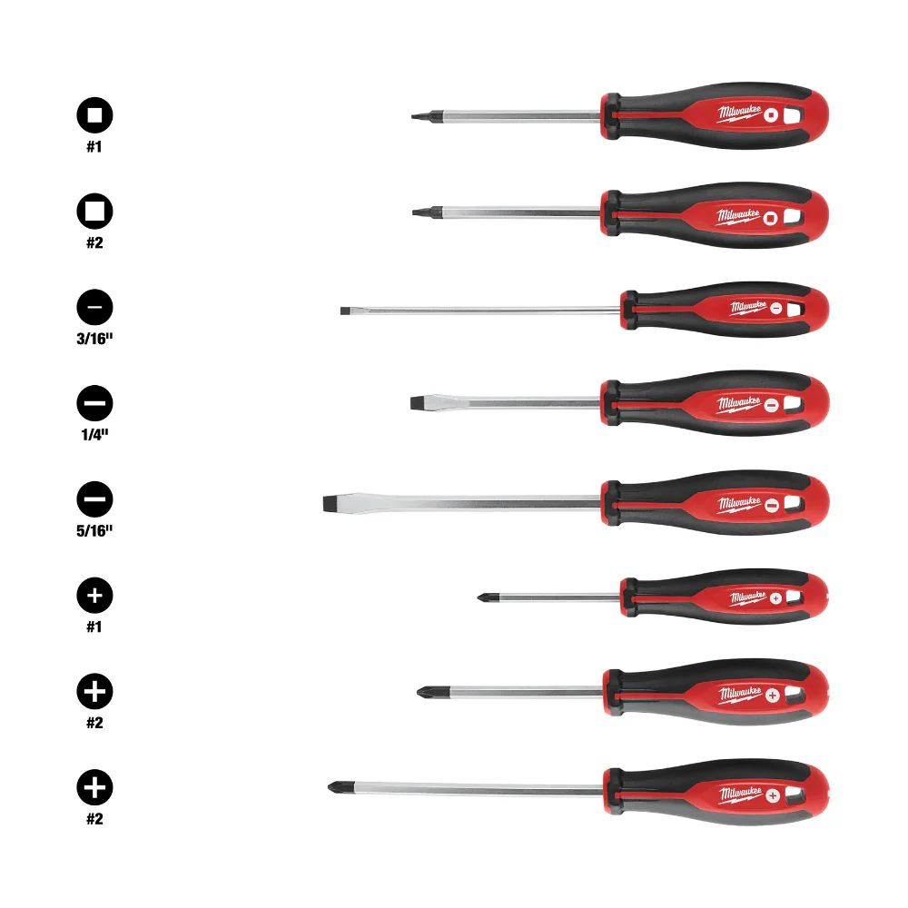 Juego de destornilladores de 8pzas con cuadrado Milwaukee 48-22-2718