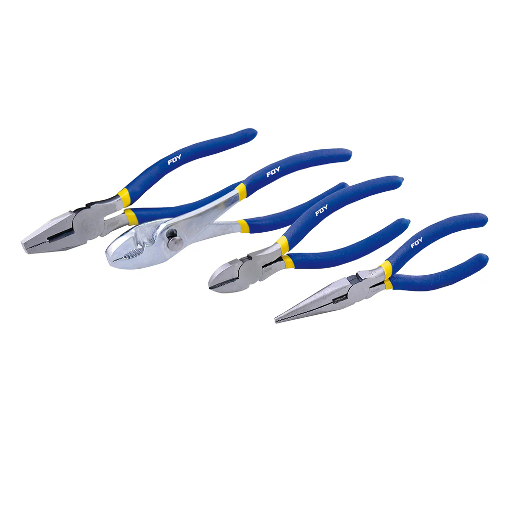 Juego 4 pinzas con mango con doble plastisol para electricista Foy