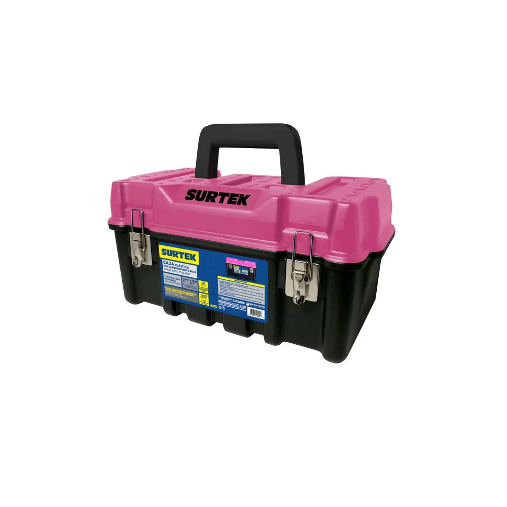 Caja de herramientas rosa con broches metalicos Surtek CPS17K