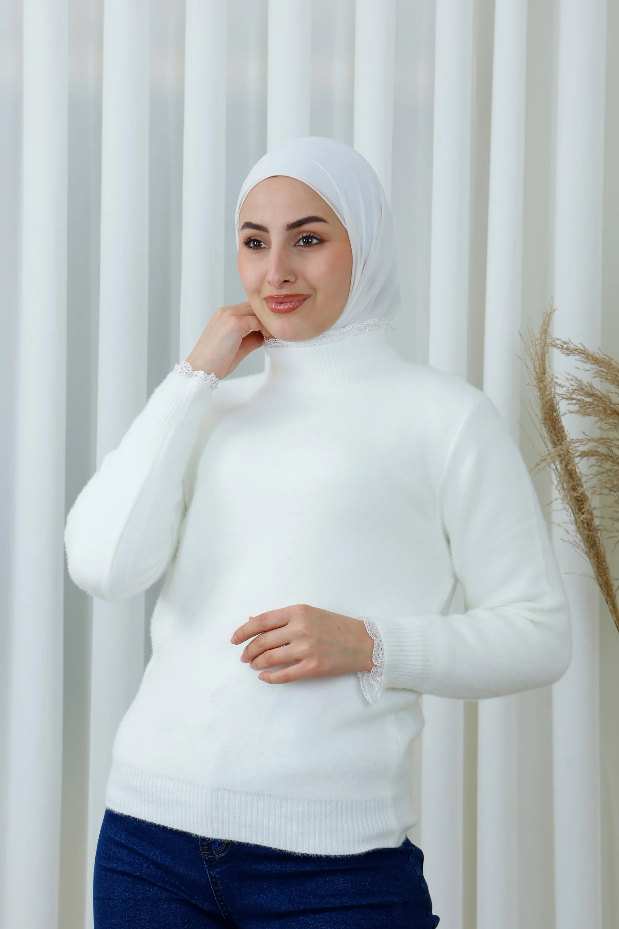 Soft High-Neck Knit Sweater