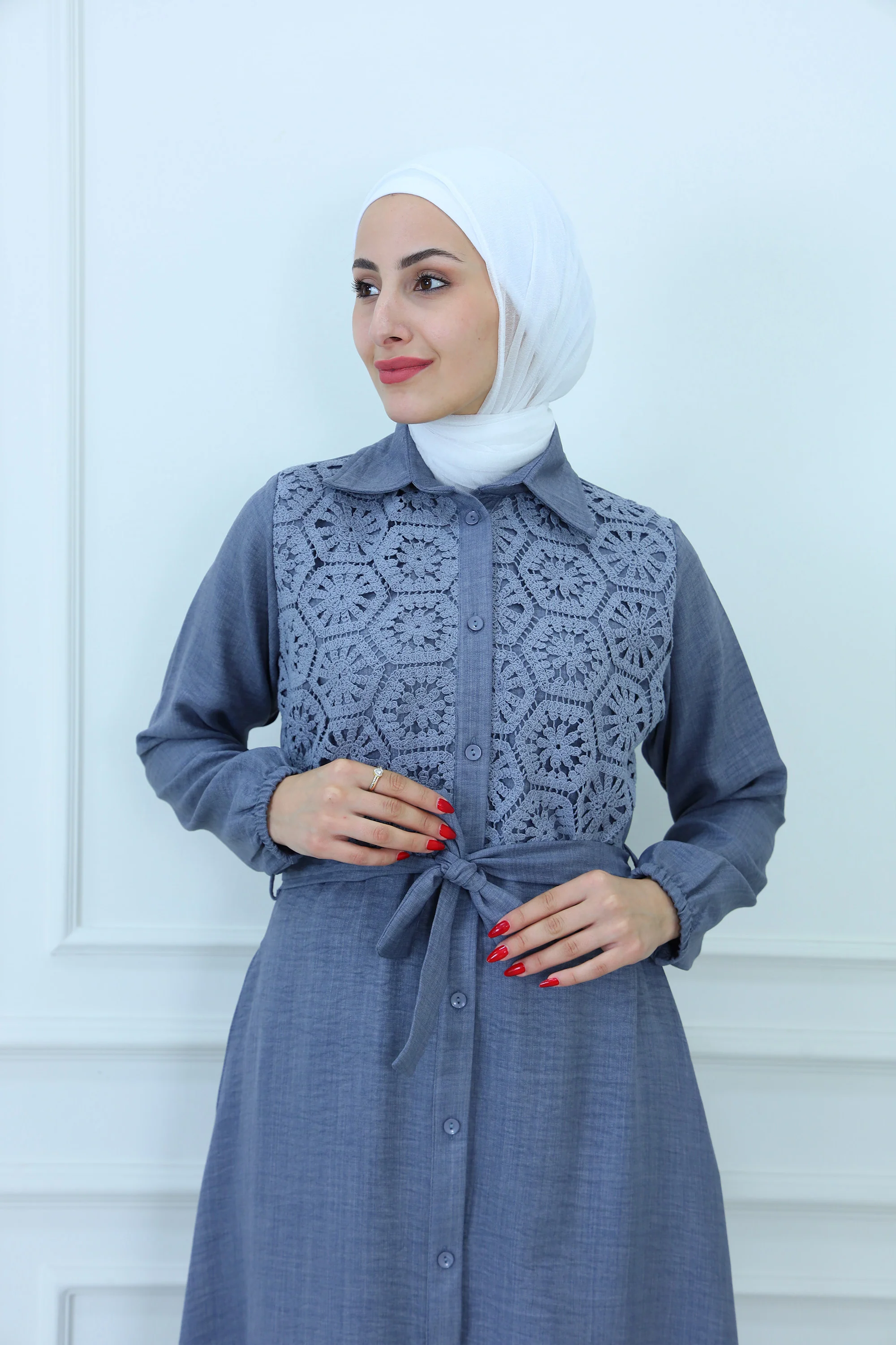 Buttons-Down Maxi Shirt with Crochet Detail