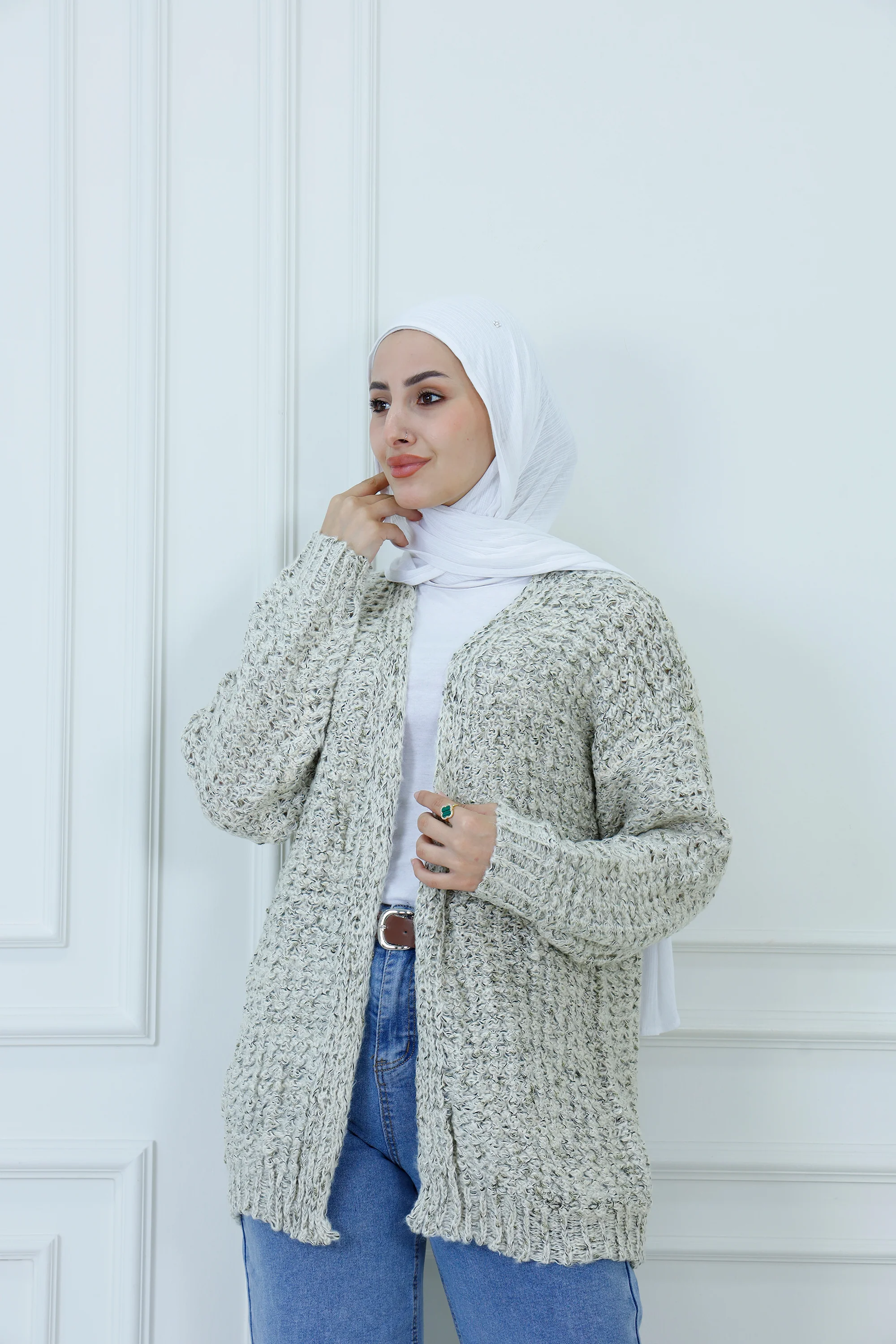 Textured Open-Front Popcorn Cardigan