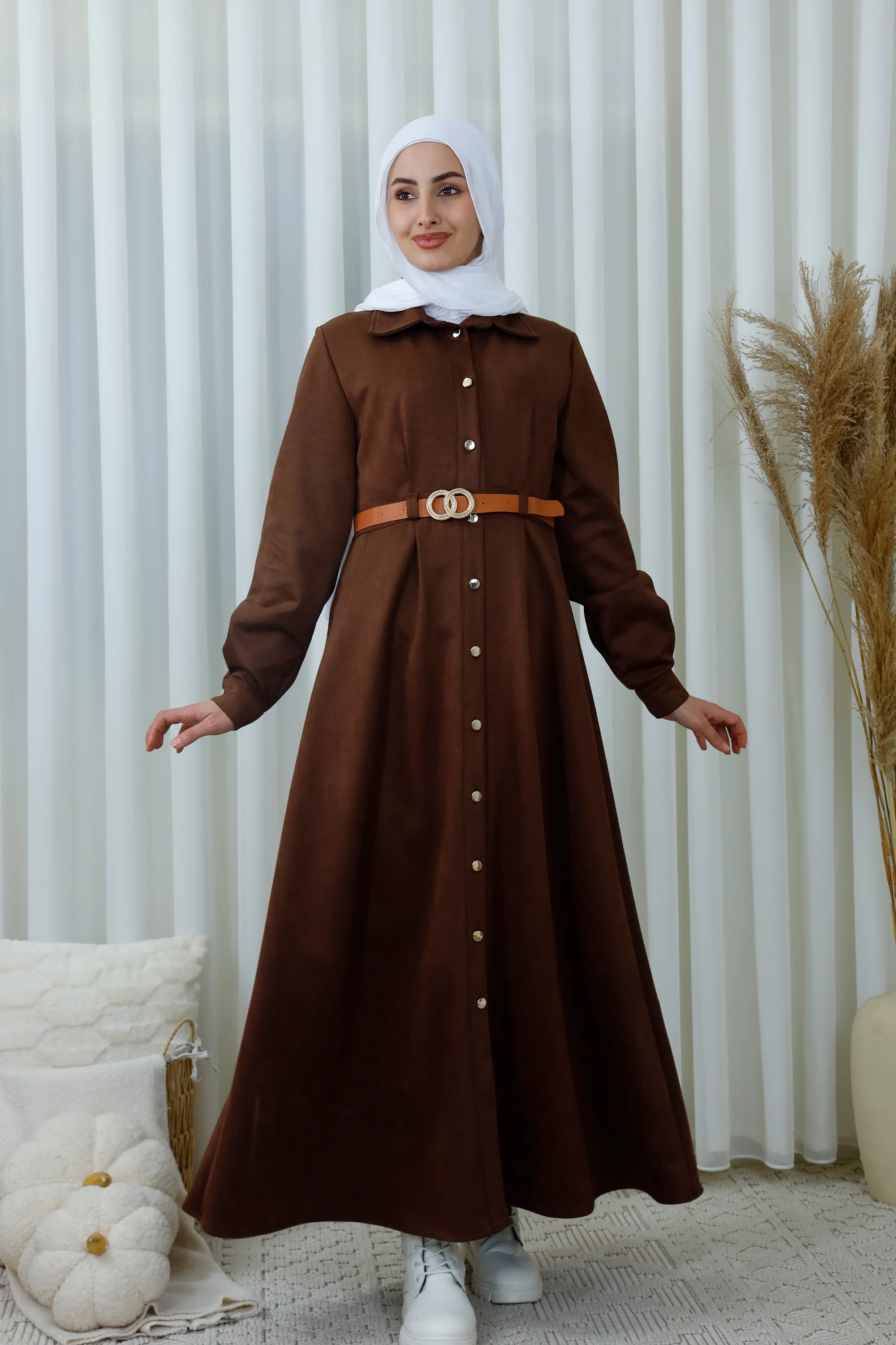 Belted-Maxi-Modest-Shirt �C Elegance
