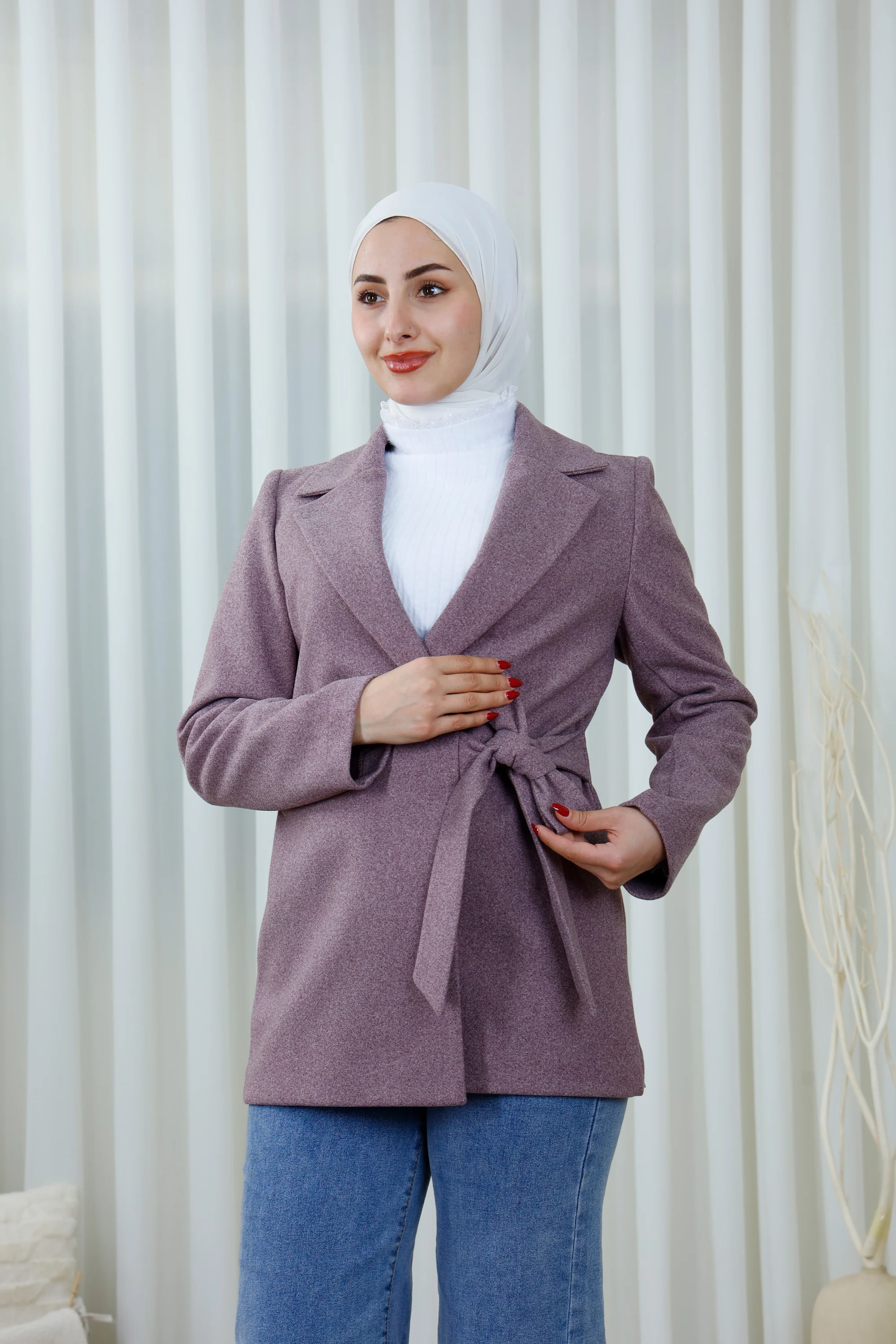 Broadcloth Belted Jacket with Tailored Lapel