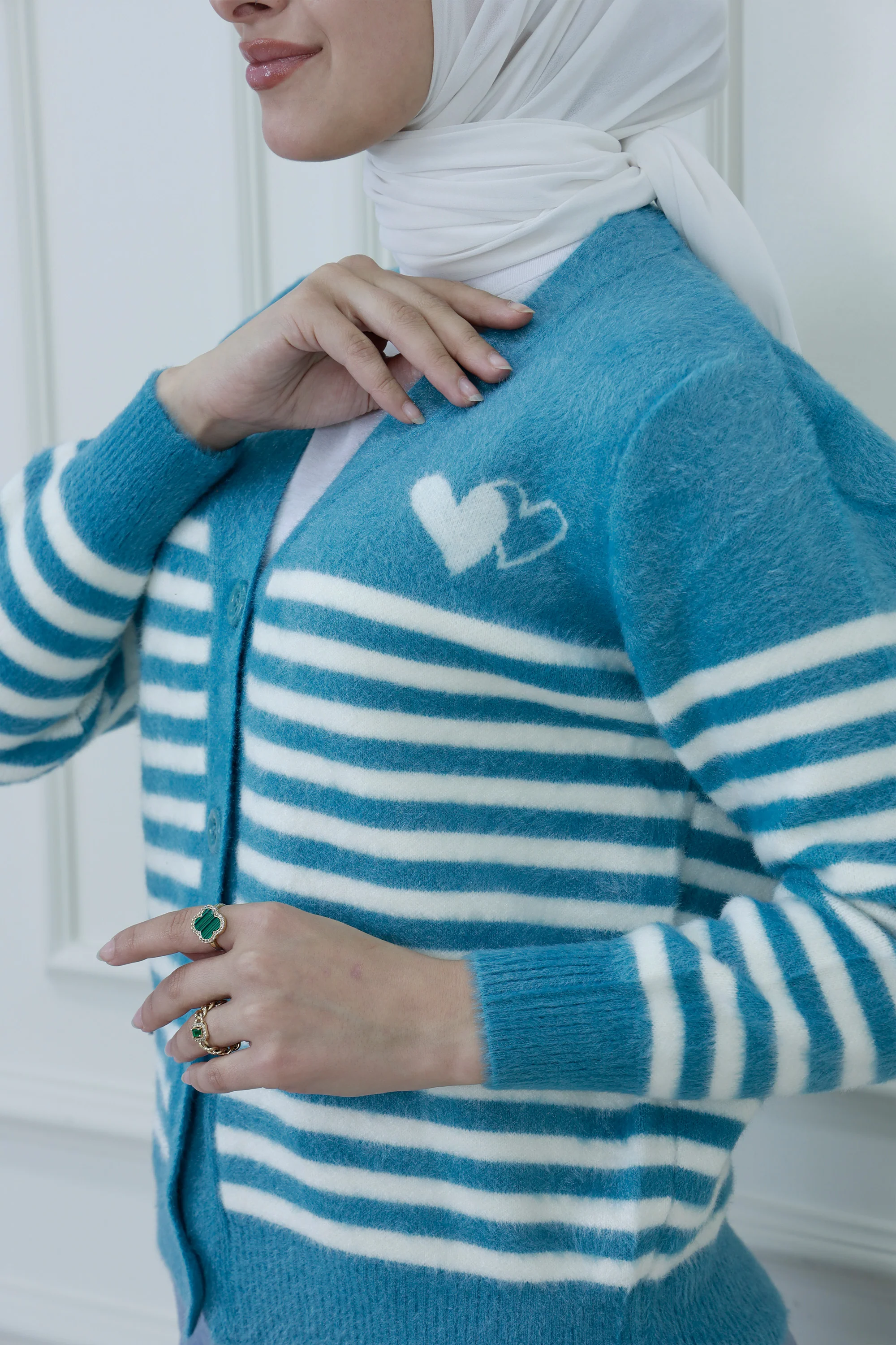 Women��s Striped Knit Cardigan �C Heart Detail
