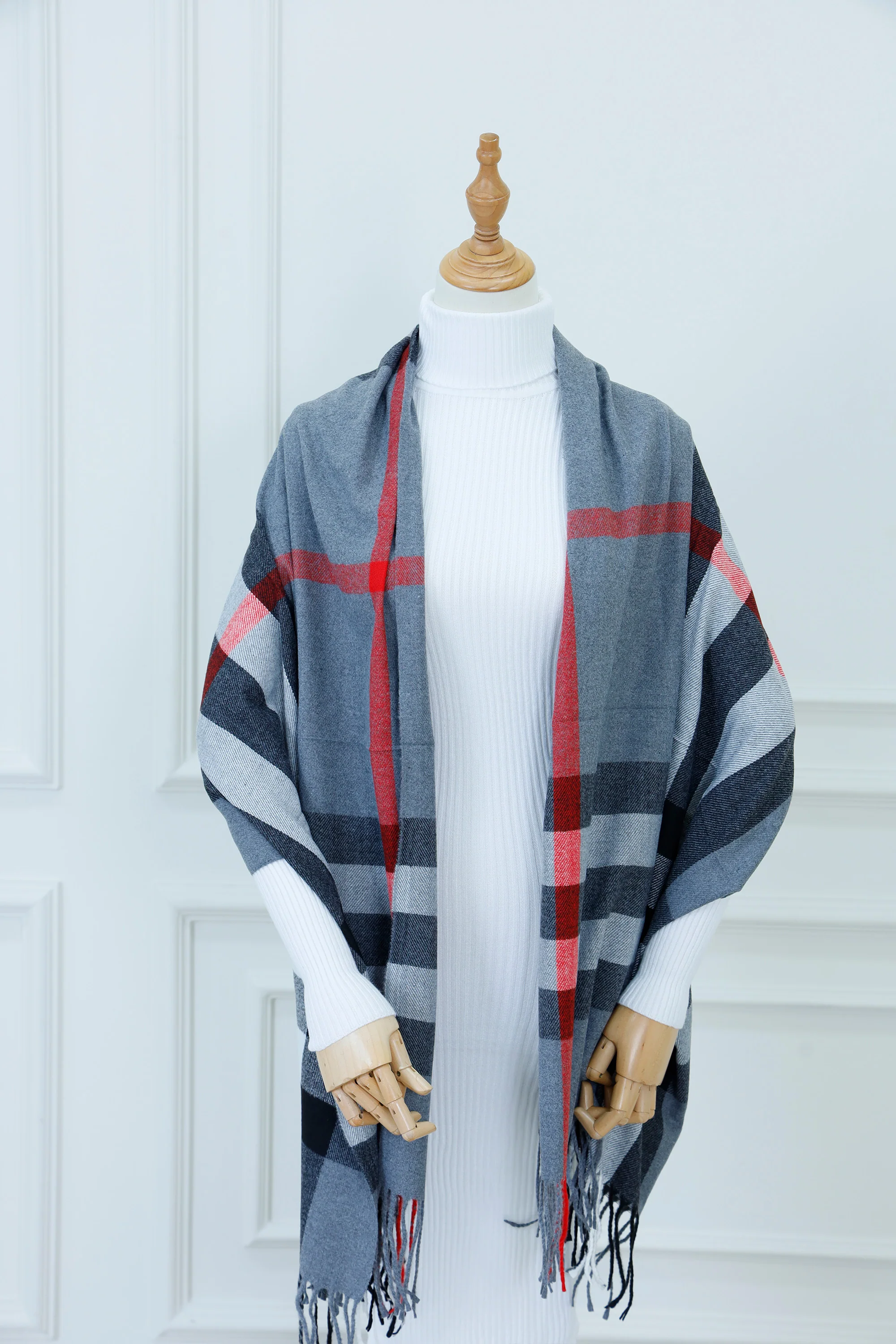 Plaid Knit Shoulder Scarf (11)