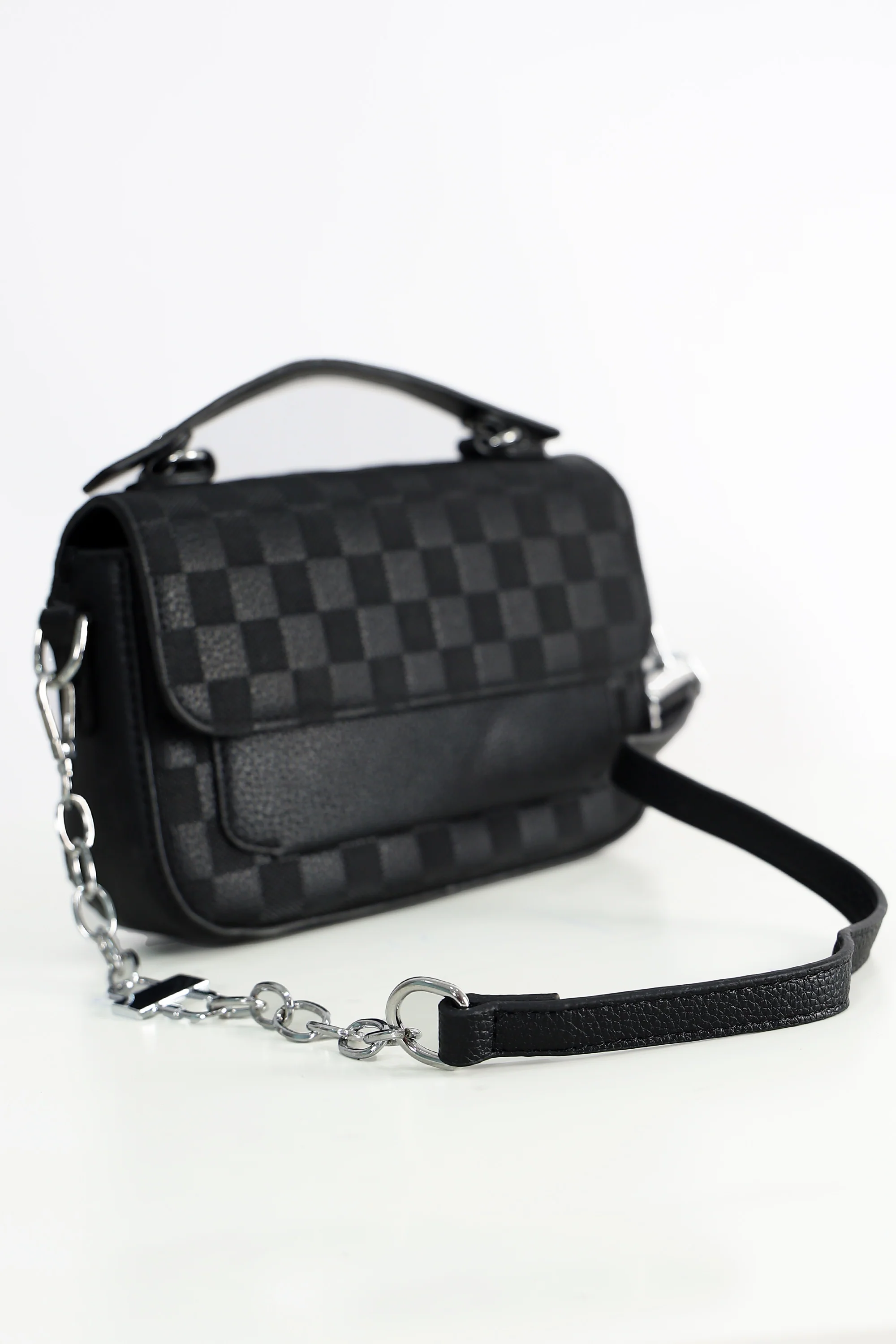 Hand Bag with Squares Patterns Details