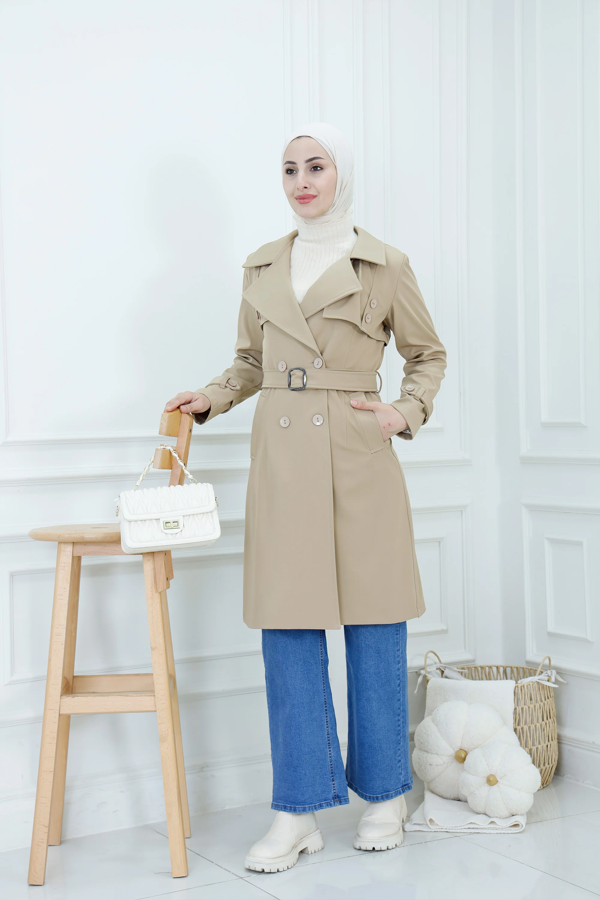 Belted Waist Mid-Length Trench Coat