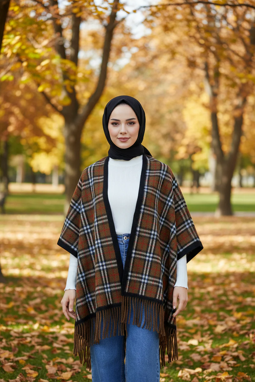 Plaid Knit Shoulder Scarf