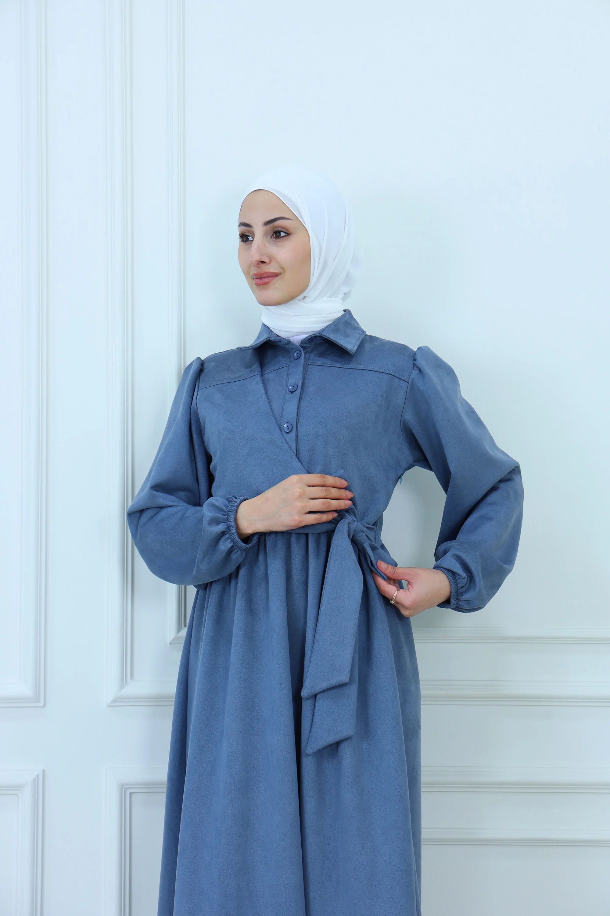 Chamois Maxi Dress with Waist Tie