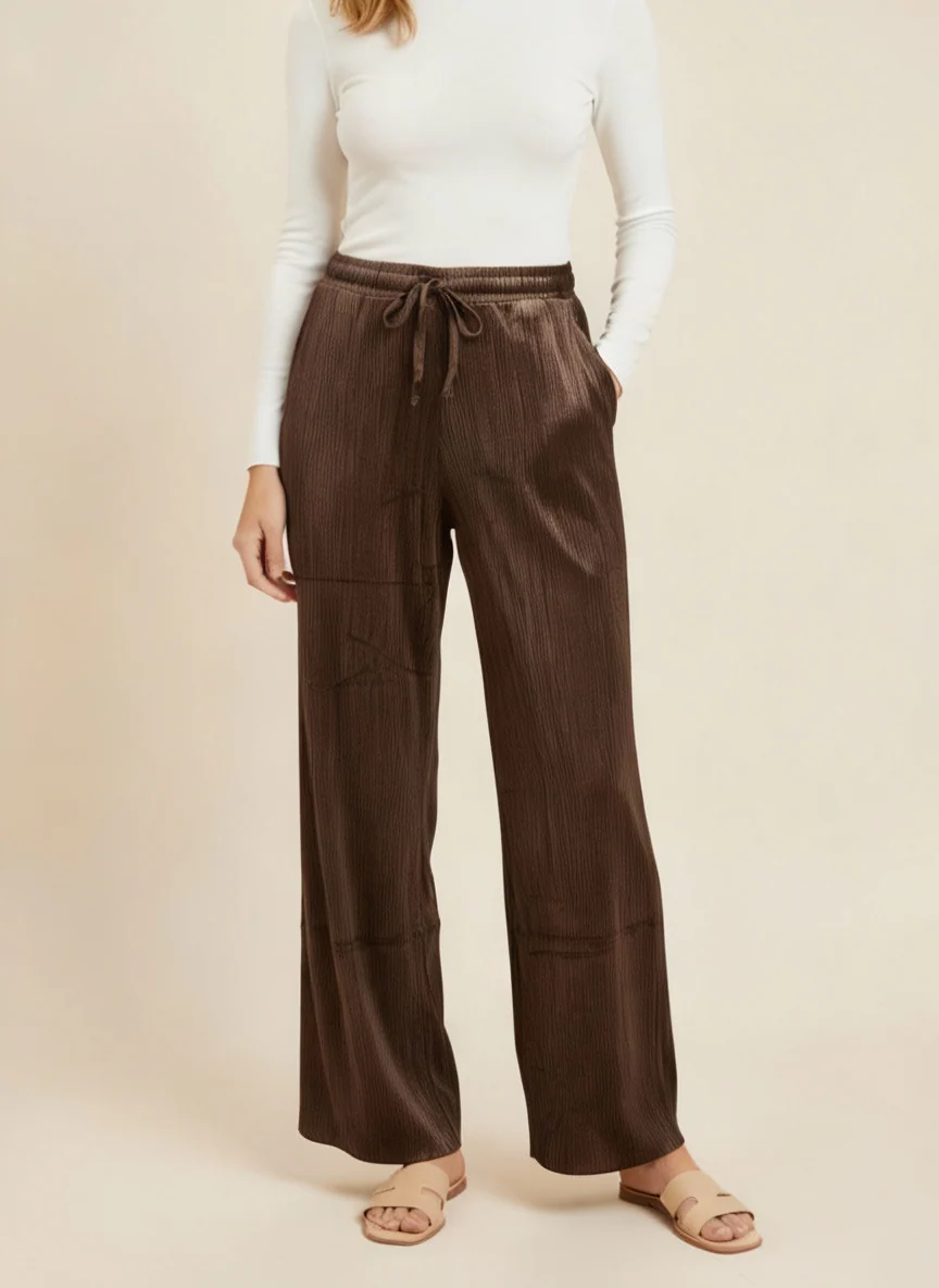 Ribbed Wide-Leg Drawstring Trousers