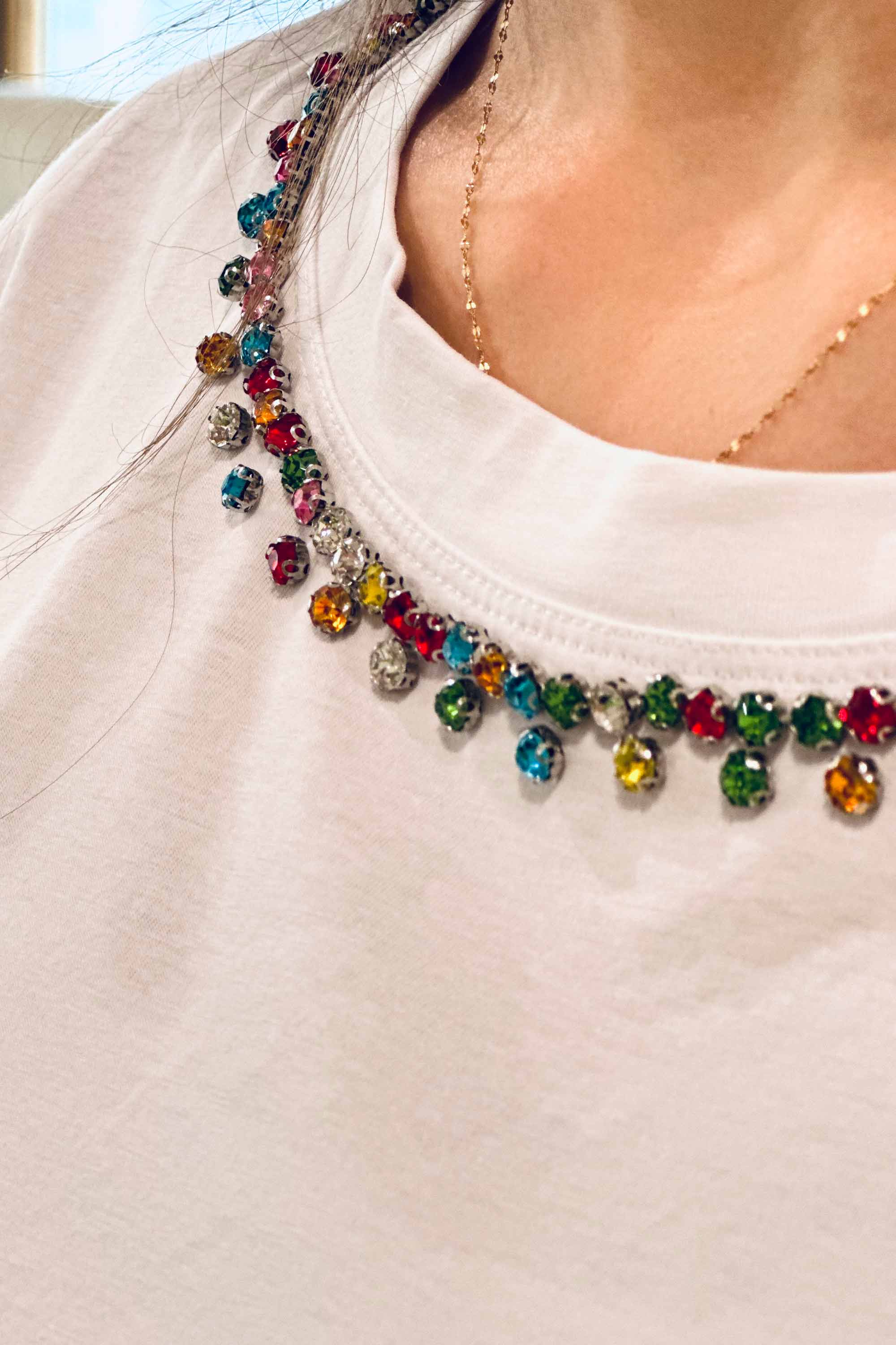 Cotton T-shirt Colored Strass