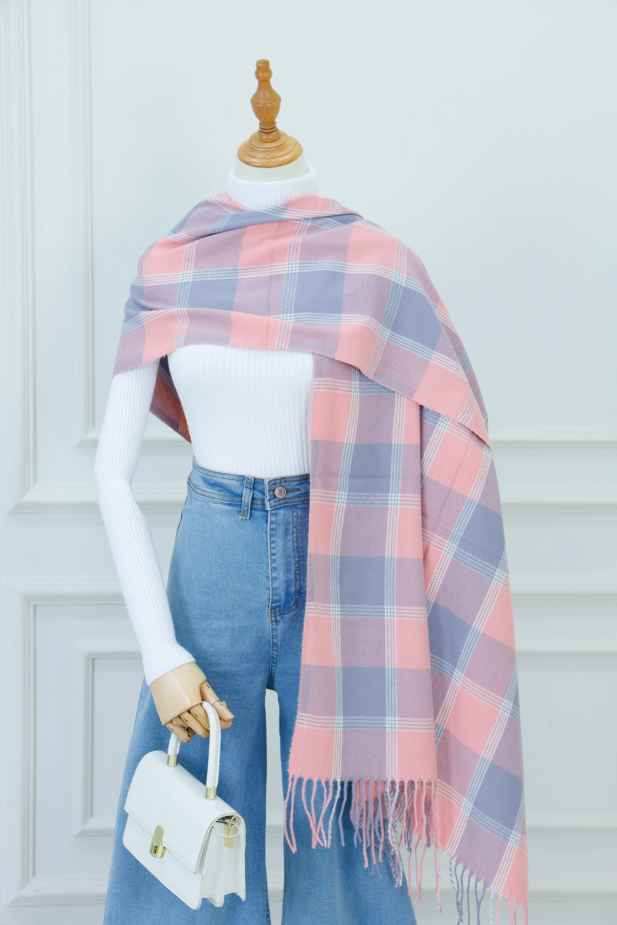 Plaid Knit Shoulder Scarf (6)