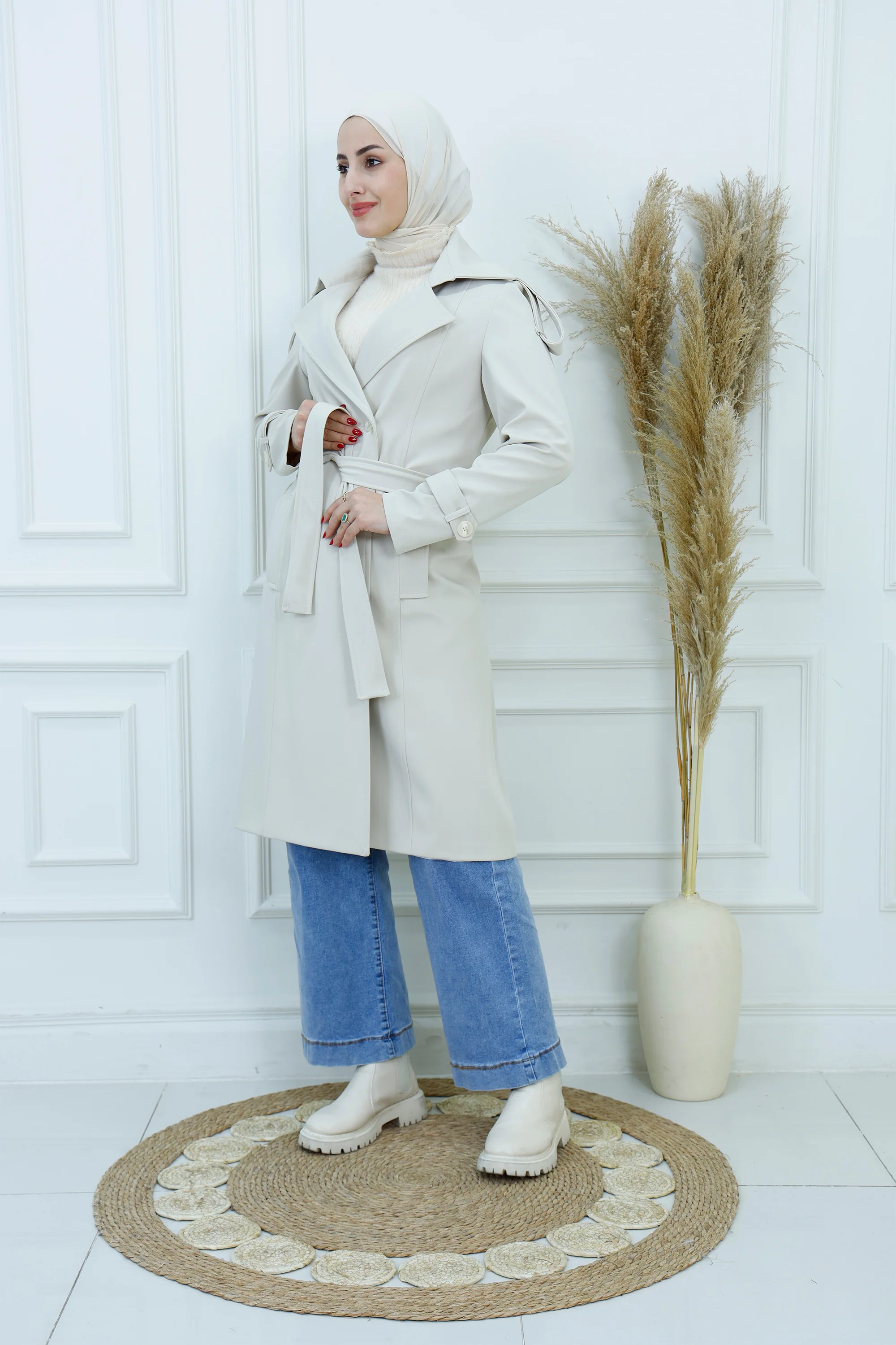 Elegant Belted Double-Breasted Trench Coat