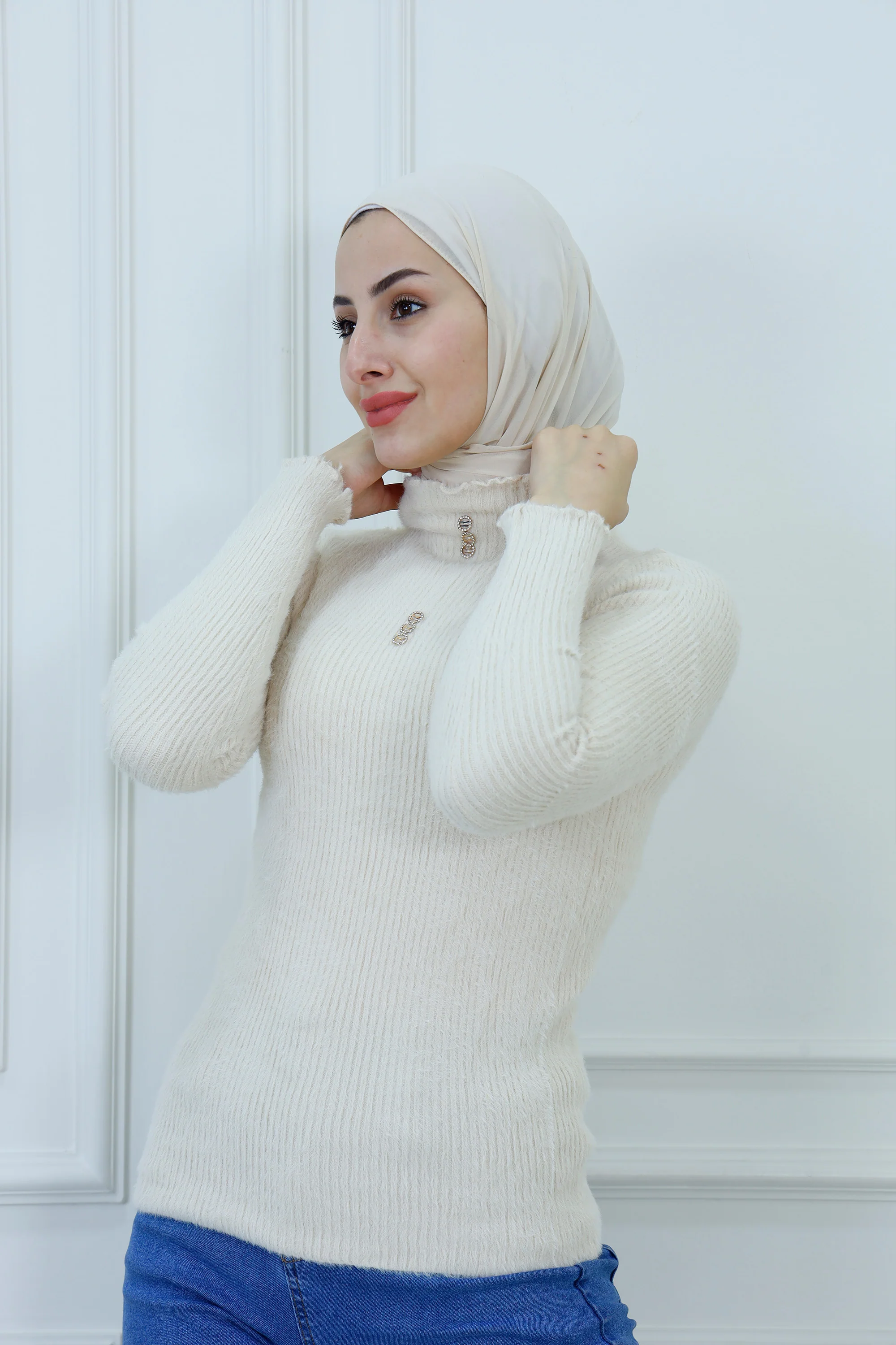 High-Neck Blouse with Crystal Embellishments