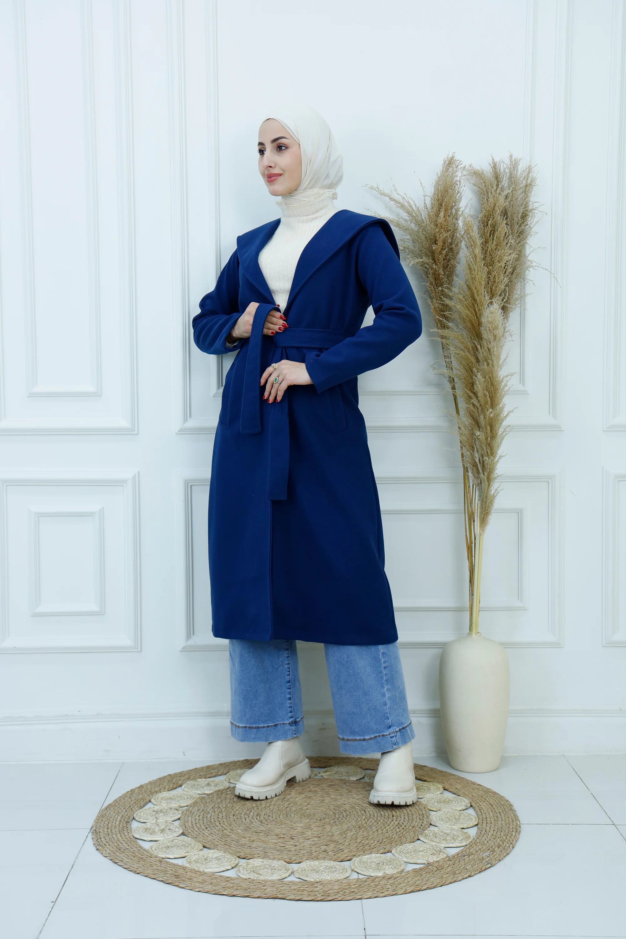 Hooded Belted Broadcloth Coat