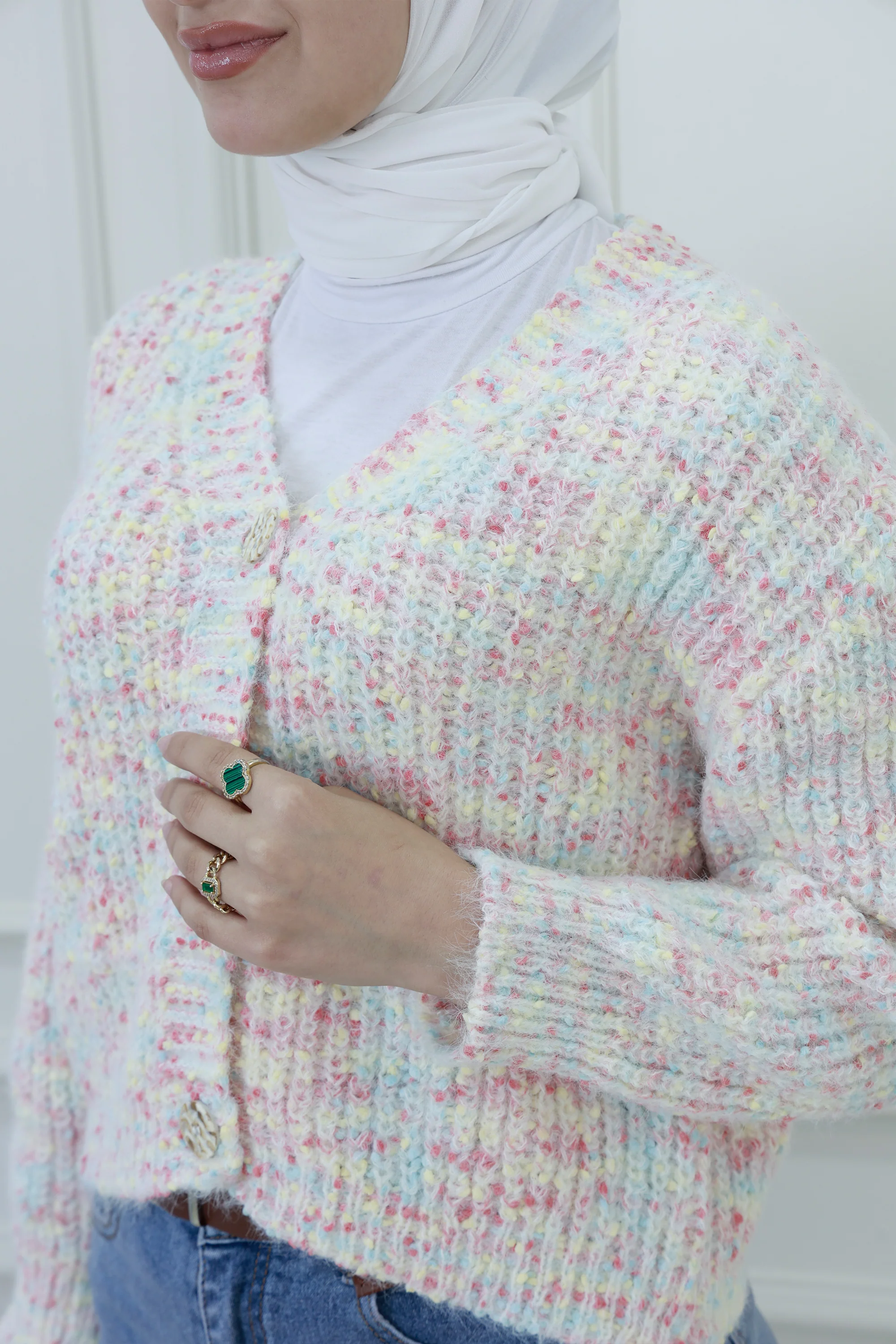 Women��s Pastel Knit Cardigan �C V-Neck with Decorative Buttons