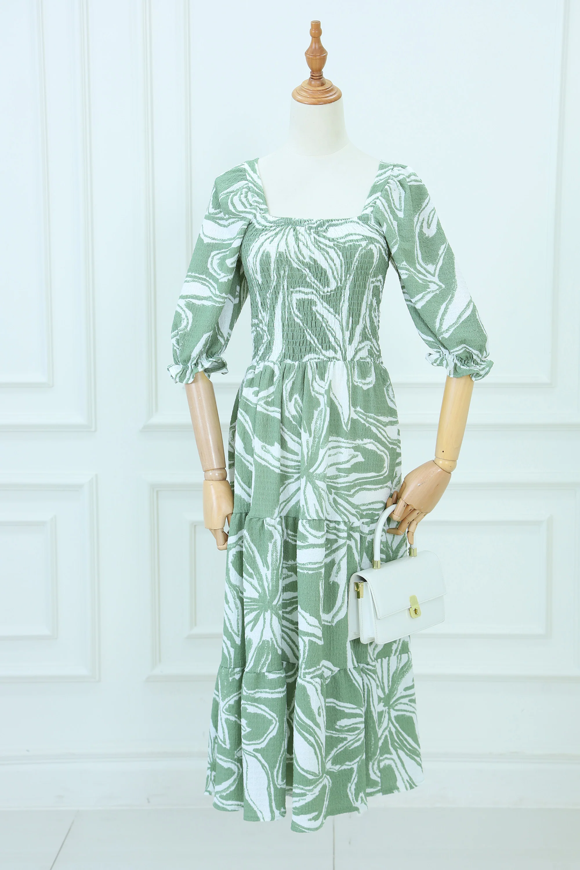 Floral Midi Dress with Puff Sleeves