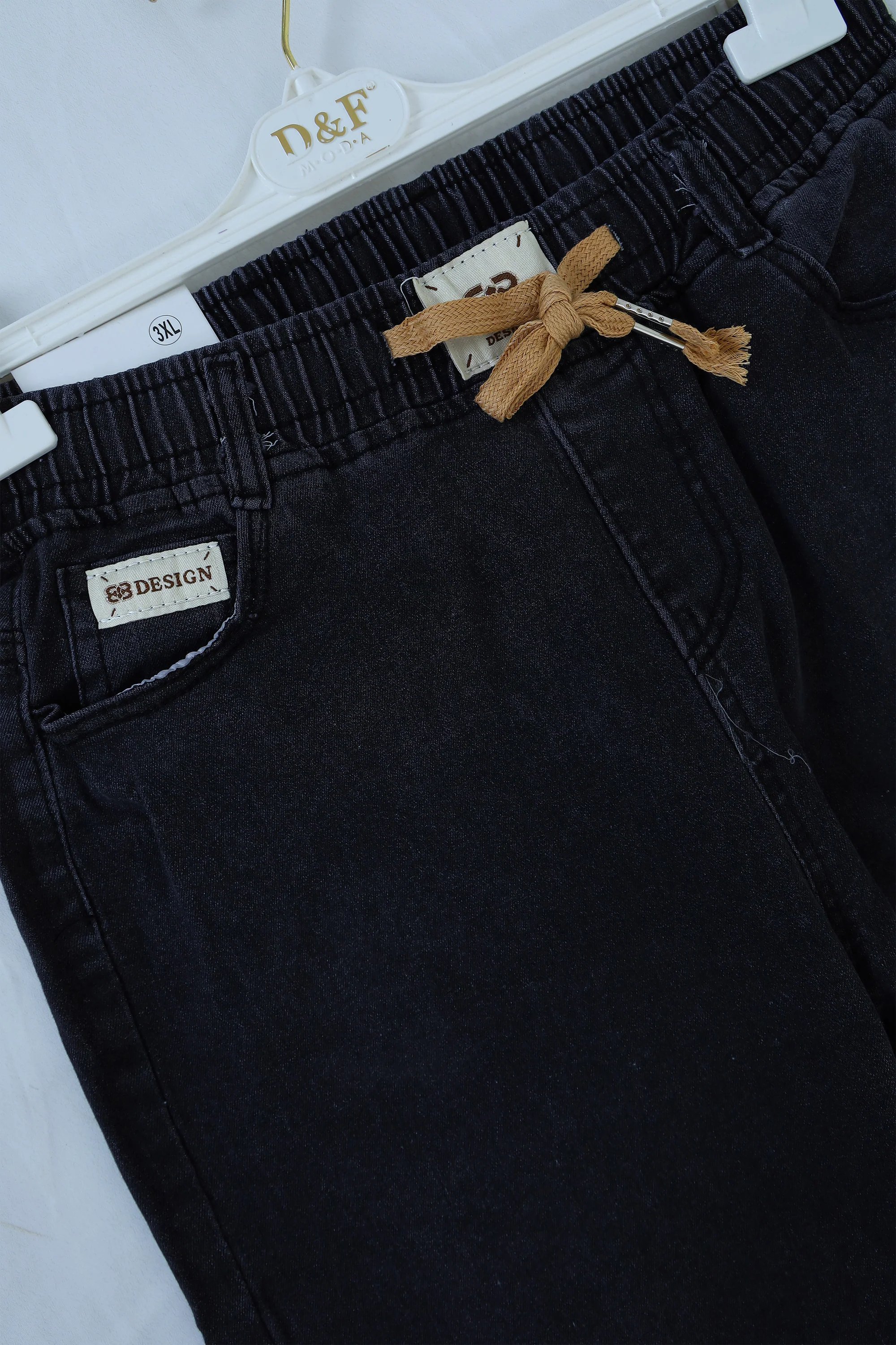 Elastic Waist Denim Jeans with Waist Tie