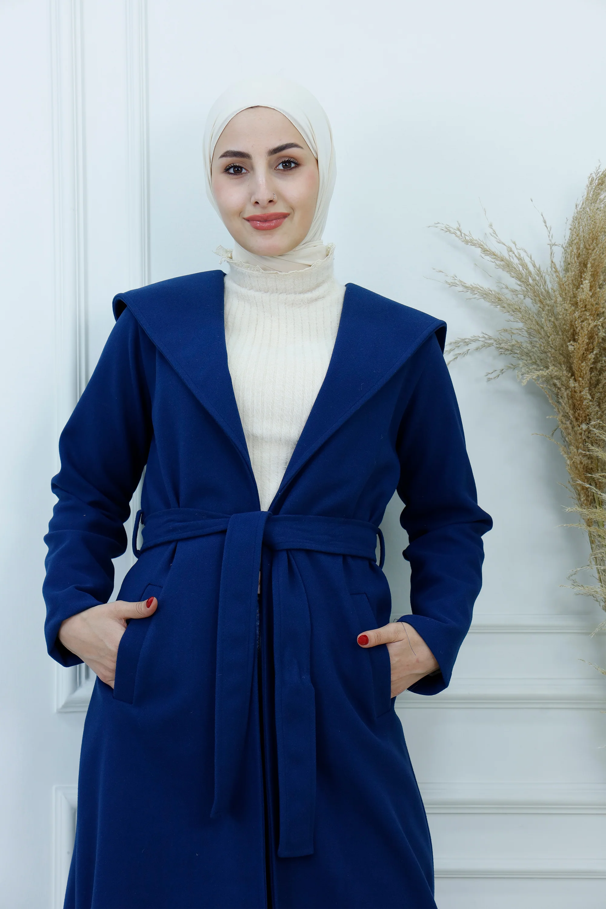 Hooded Belted Broadcloth Coat