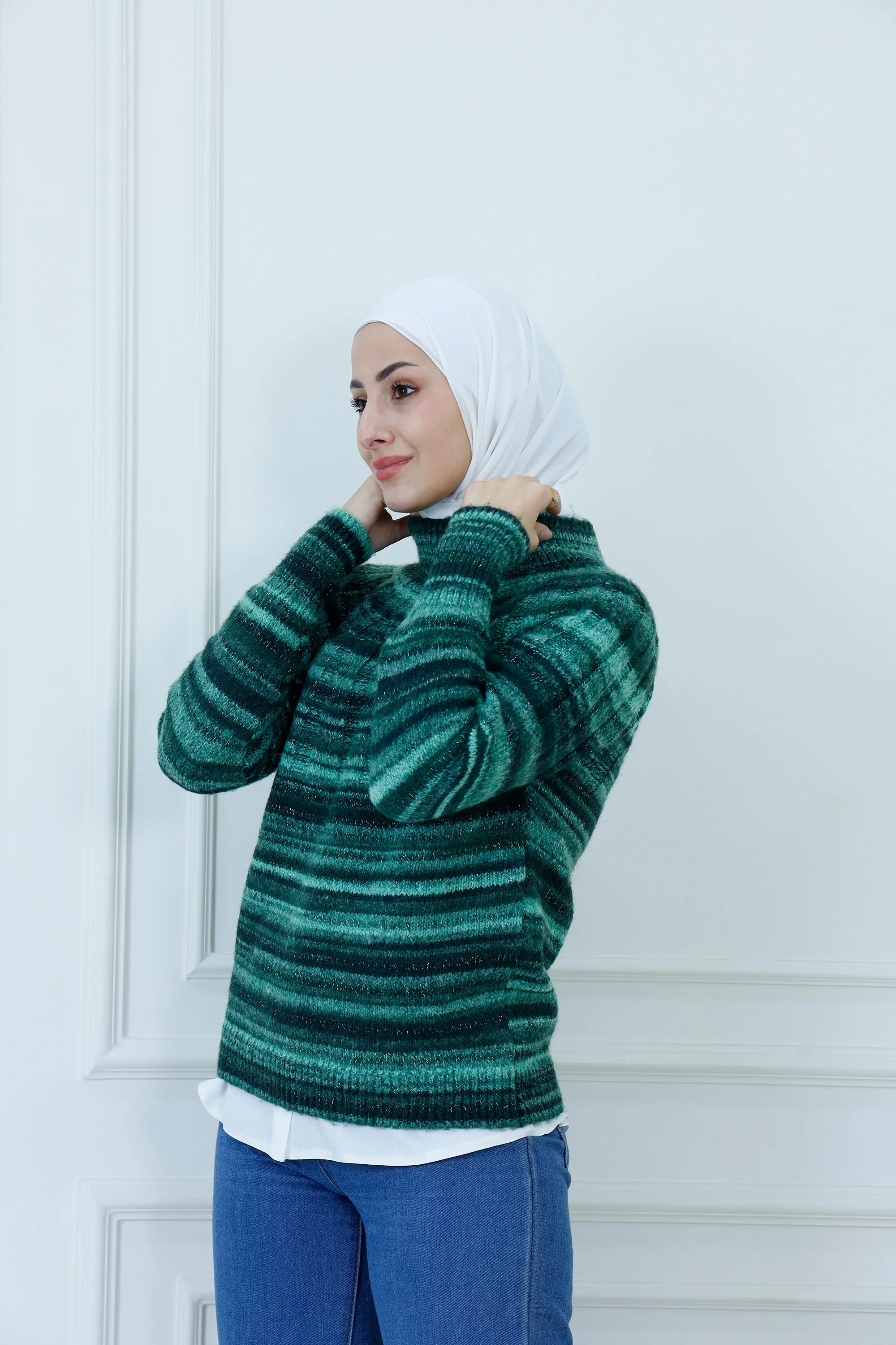 Multi-Stripe High-Neck Knit Sweater