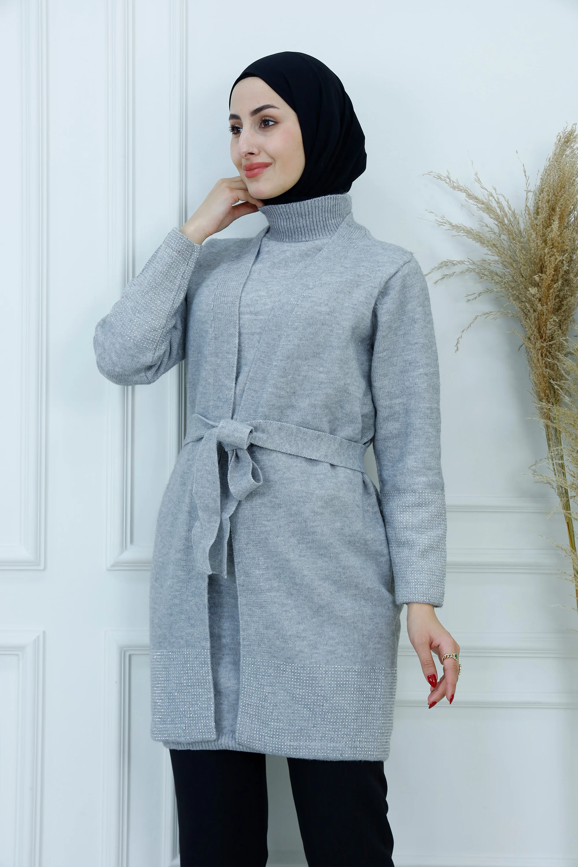 Textured Knit Cardigan & High-neck Twins Set