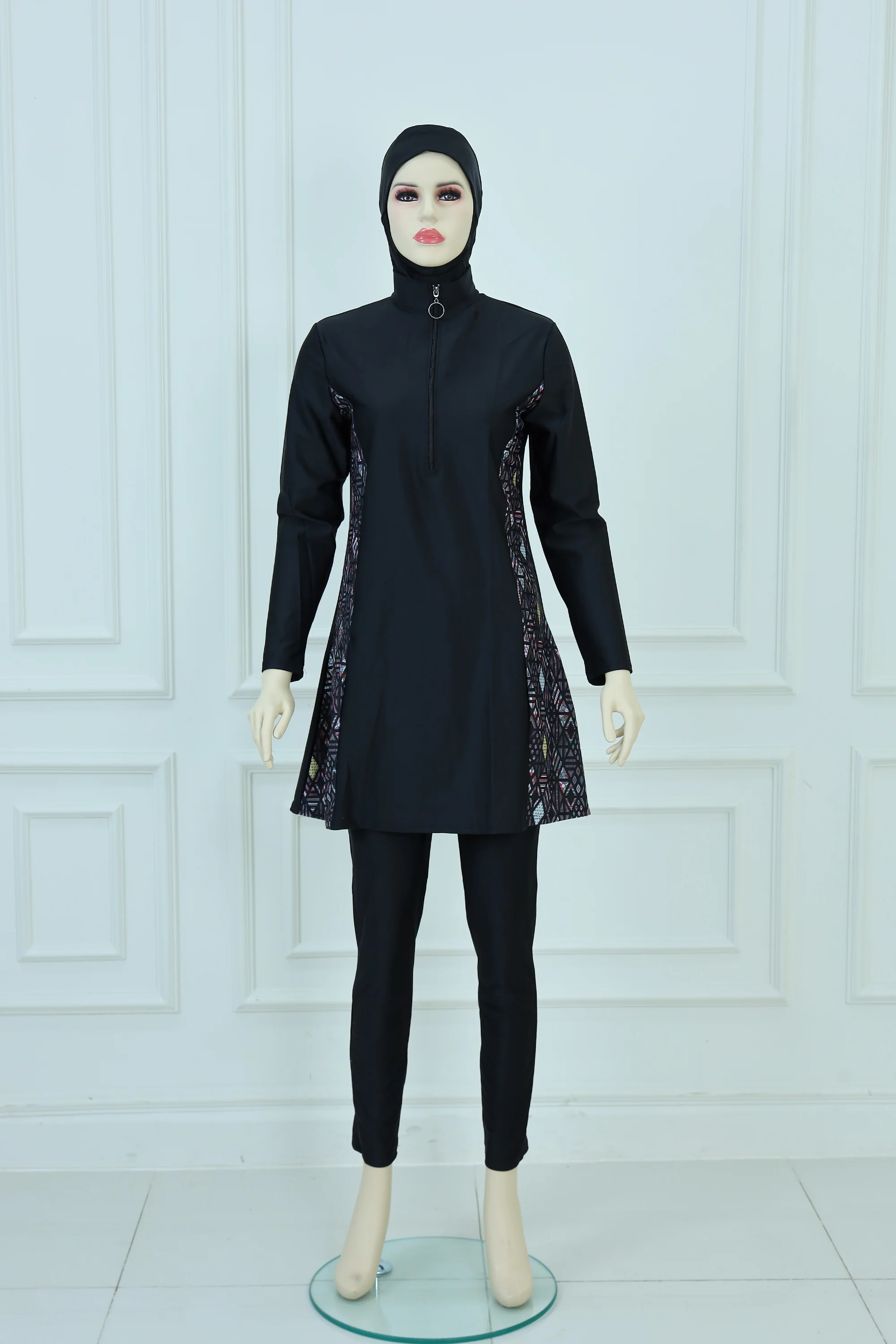 Patterned Sides Burkini Swimsuit