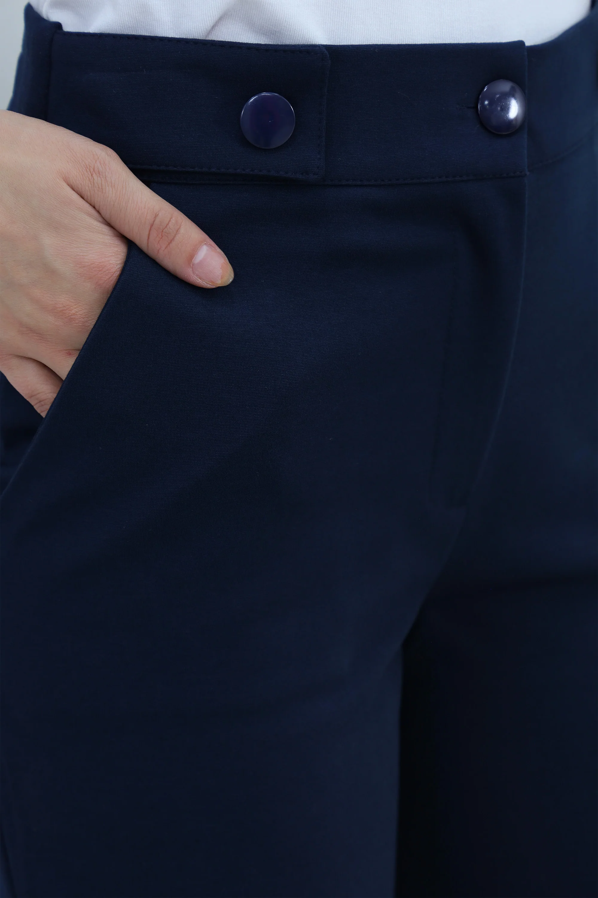 Tailored High-Waist Button-Detail Pants