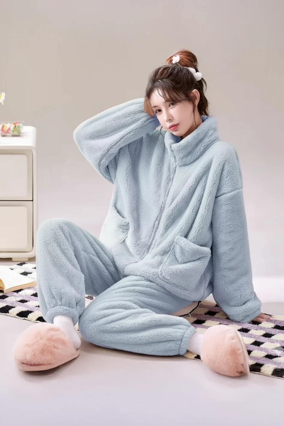 High-Neck Zip-Up Comfort Pajama Set