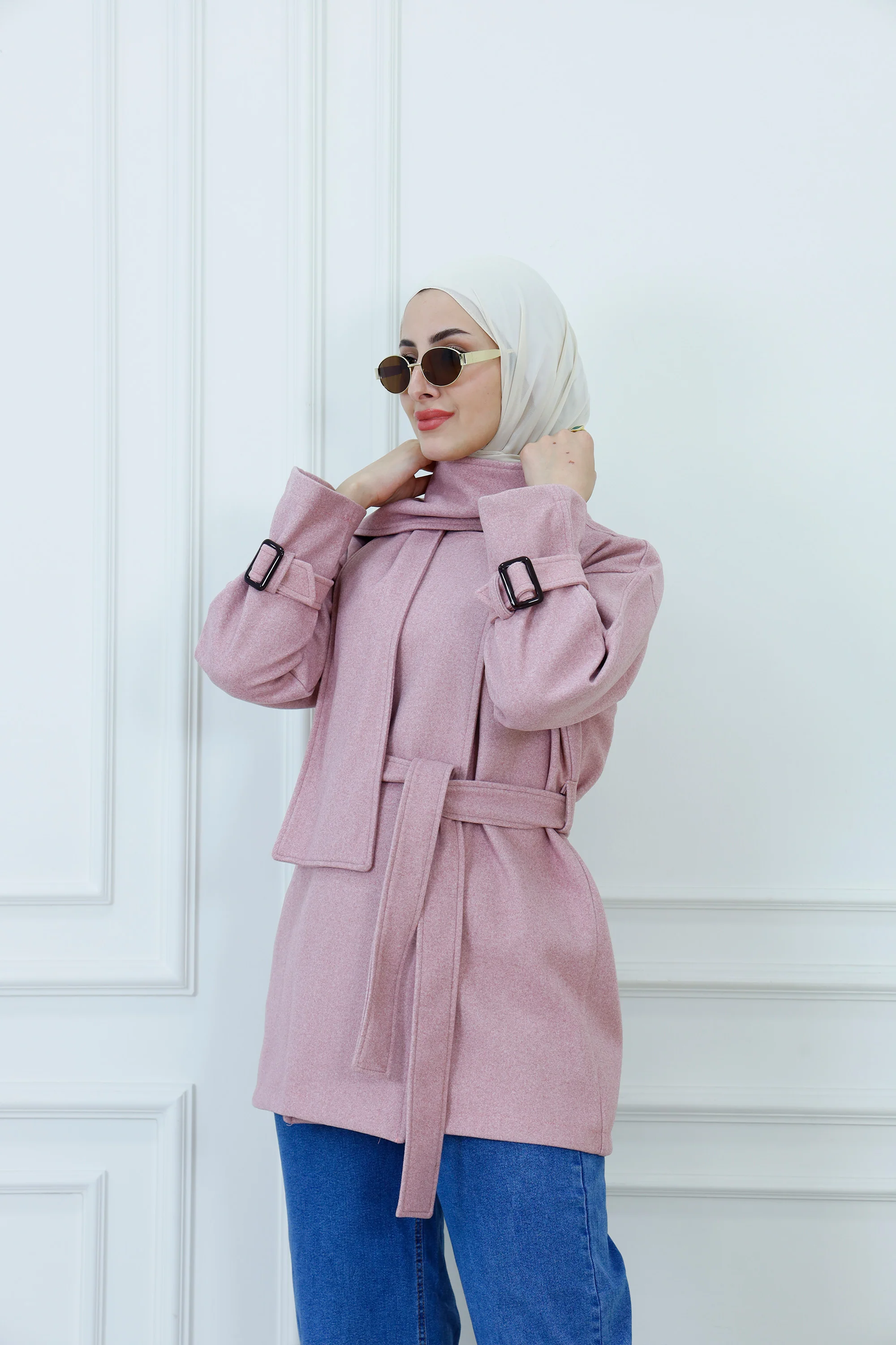 Chic Wool-Blend Scarf-Collar Jacket