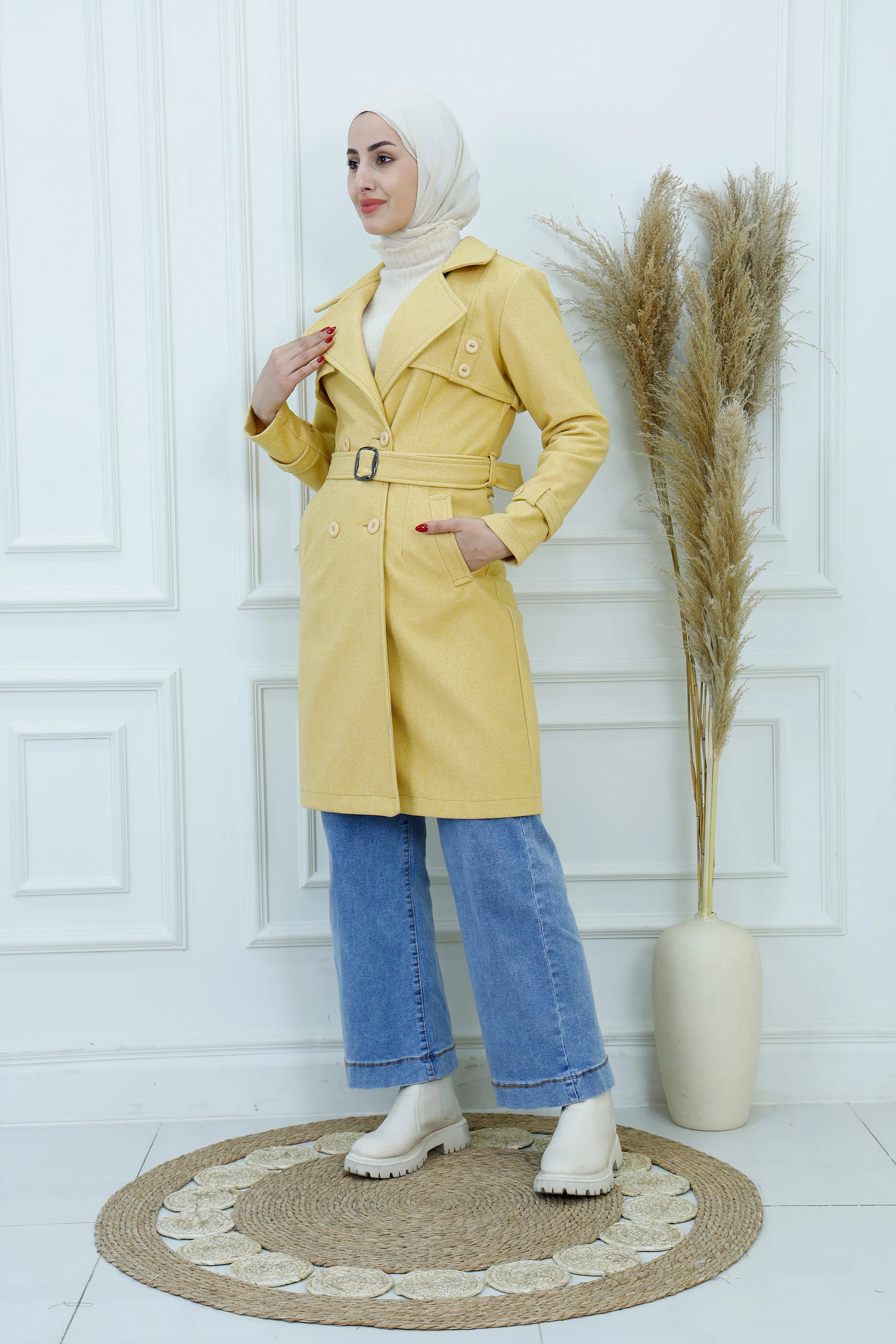 Double-Breasted Belted Broadcloth Trench Coat