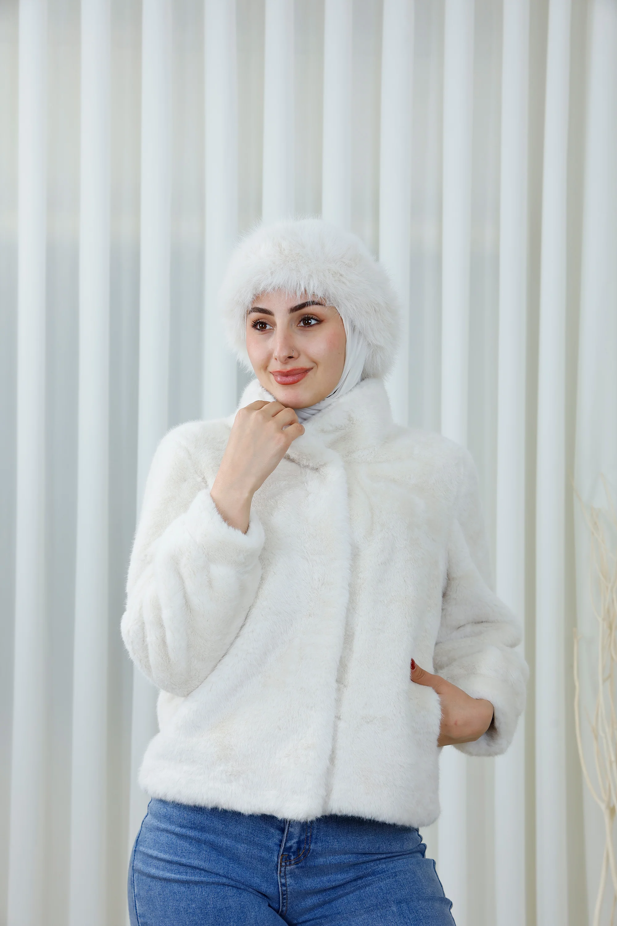 Faux Fur Coat with Decorative Clasp