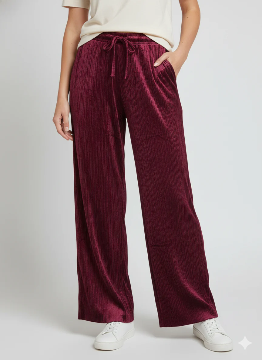 Ribbed Wide-Leg Drawstring Trousers