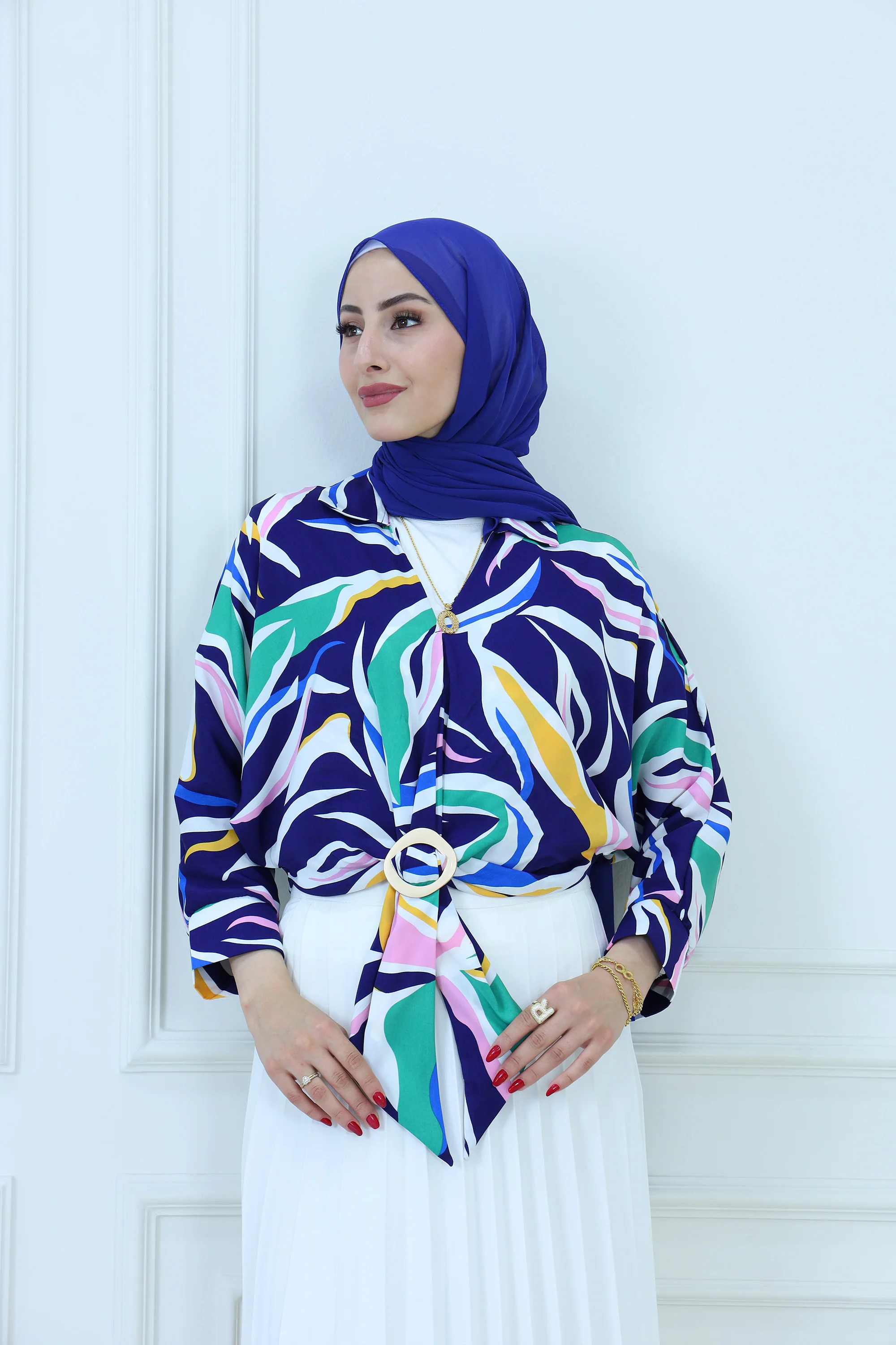 Patterned Tie-Front Blouse