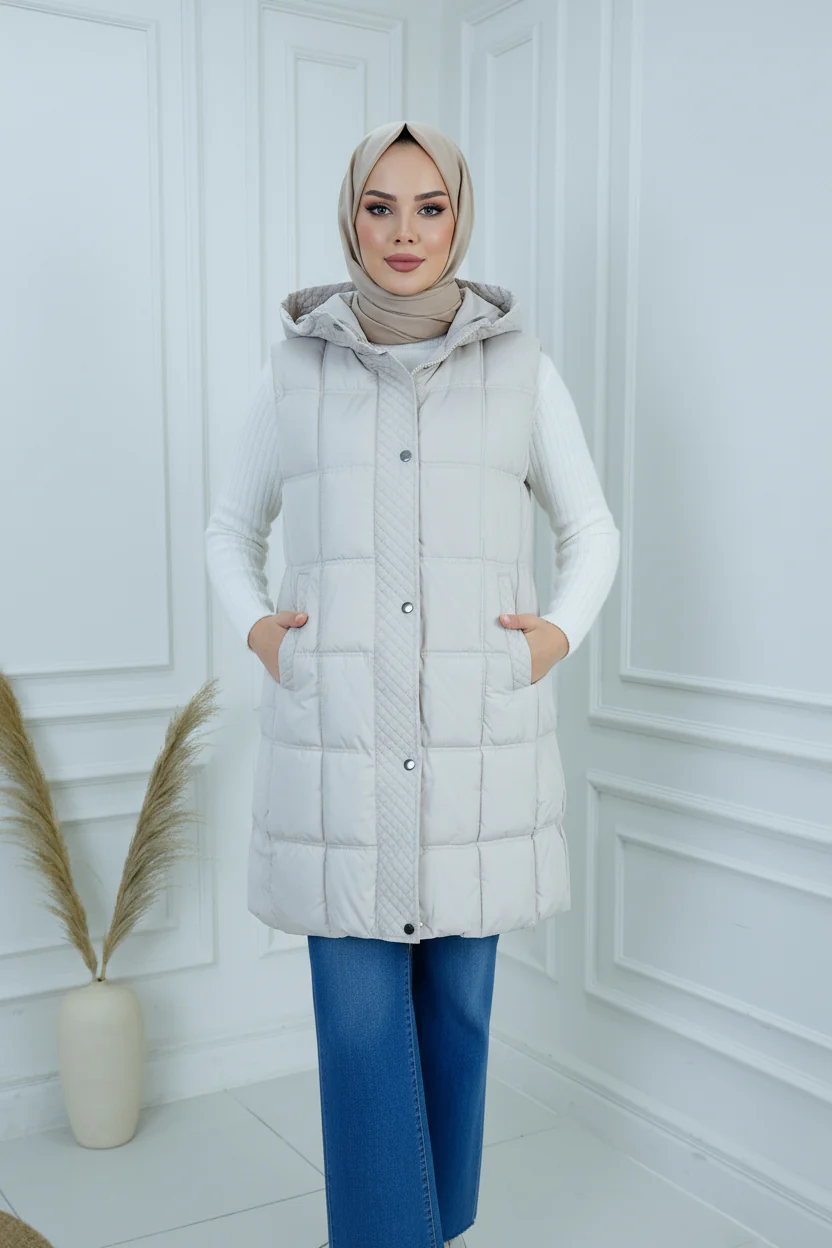 Women��s Plus-Size Long Quilted Hooded Vest �C Cozy Winter Edition