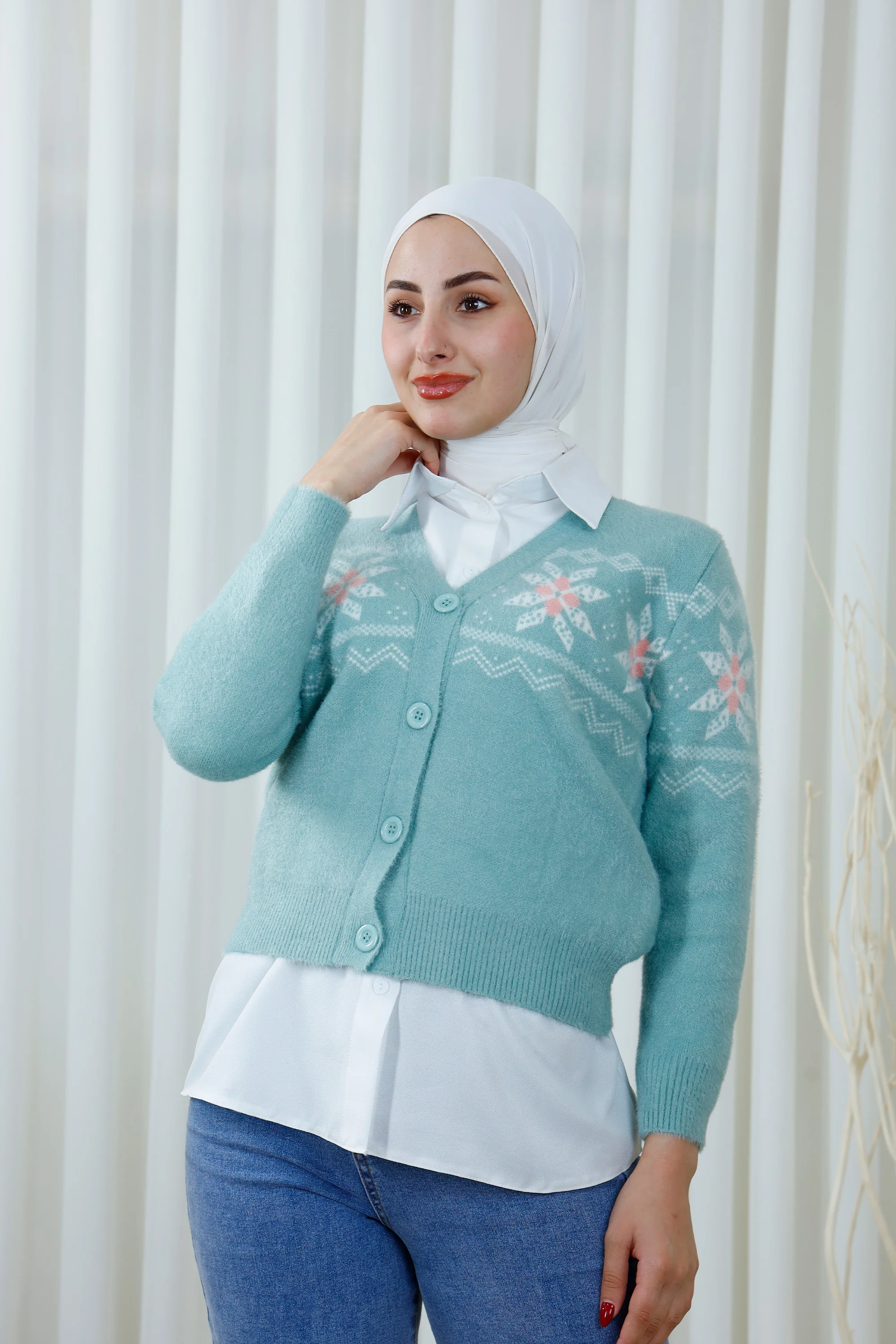 Snowflake Pattern Button-Up Cardigan