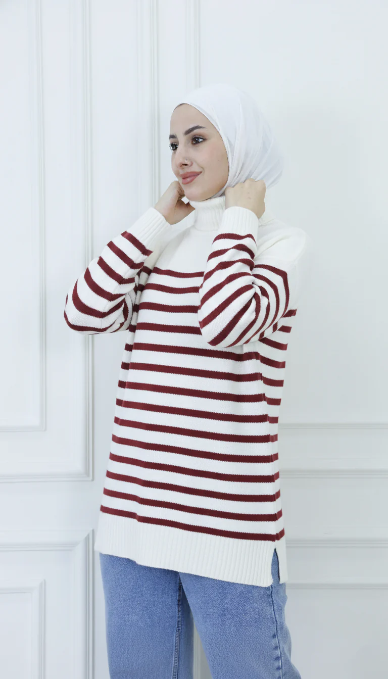 Oversized Modest Stripe Knit Blouse