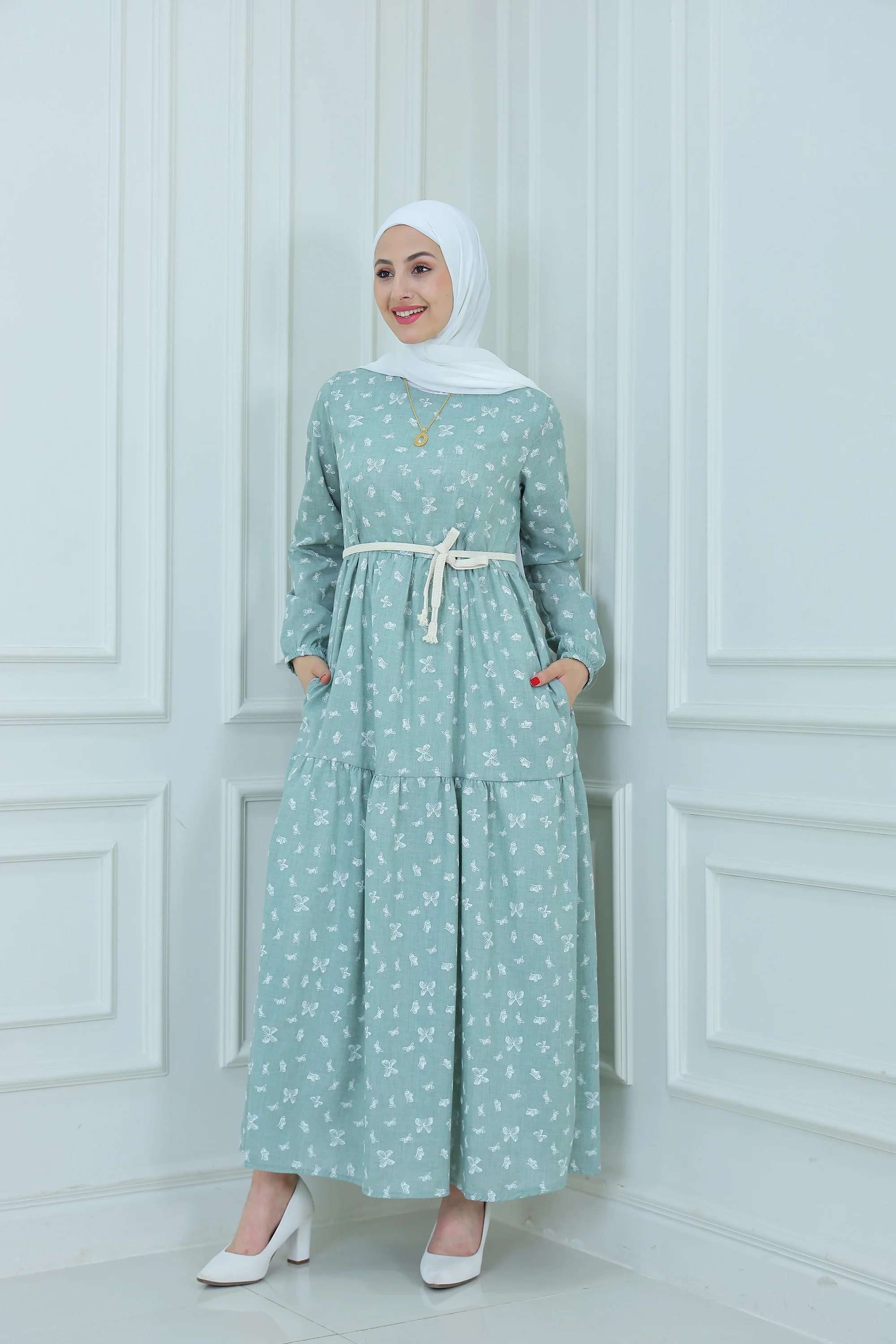 Butterfly Embroidered Tiered Maxi Dress