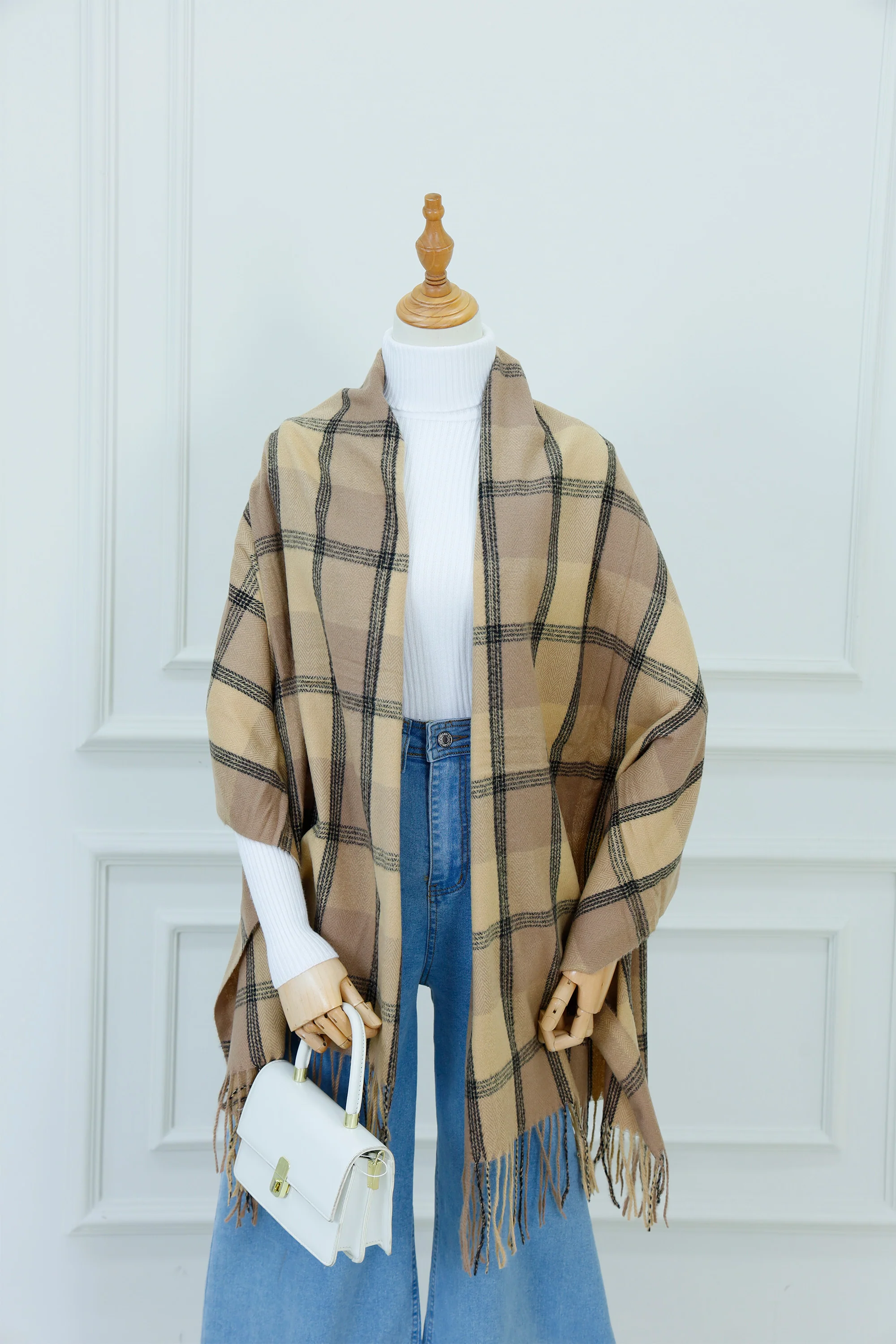 Plaid Knit Shoulder Scarf (6)